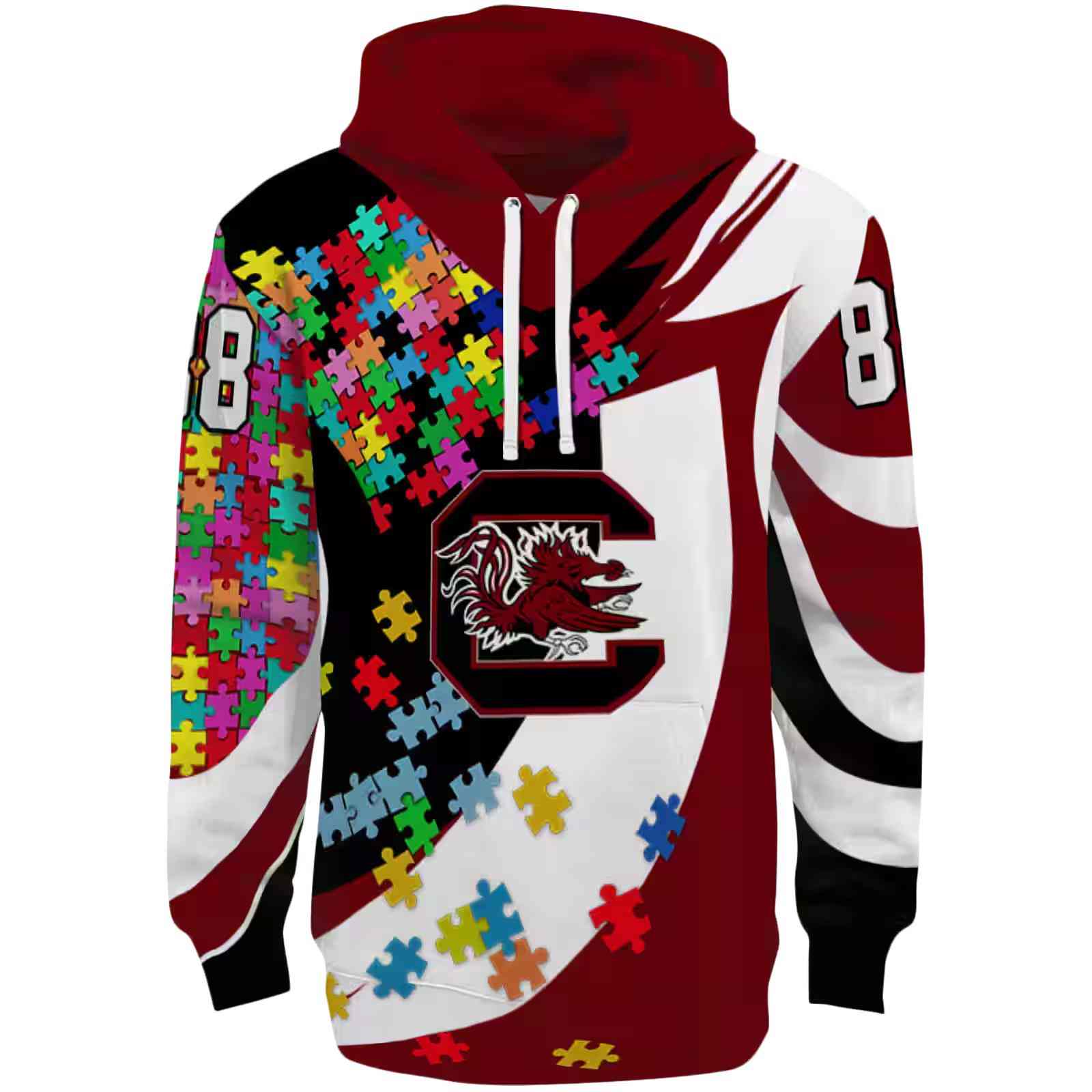 Customized South Carolina Gamecocks Puzzle Pieces Garnet Hoodie