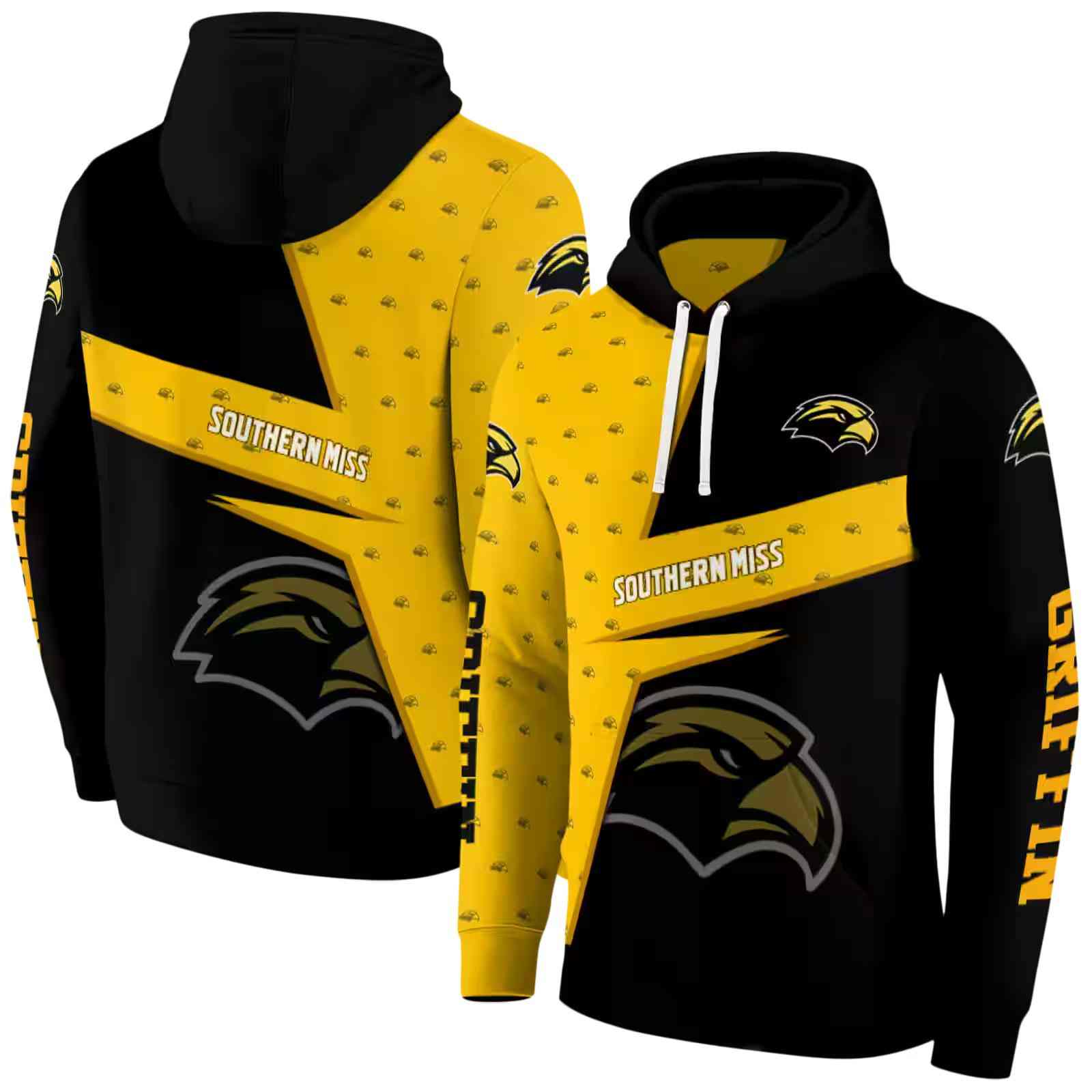 customized southern miss golden eagles abstract shape black hoodie fashion forward