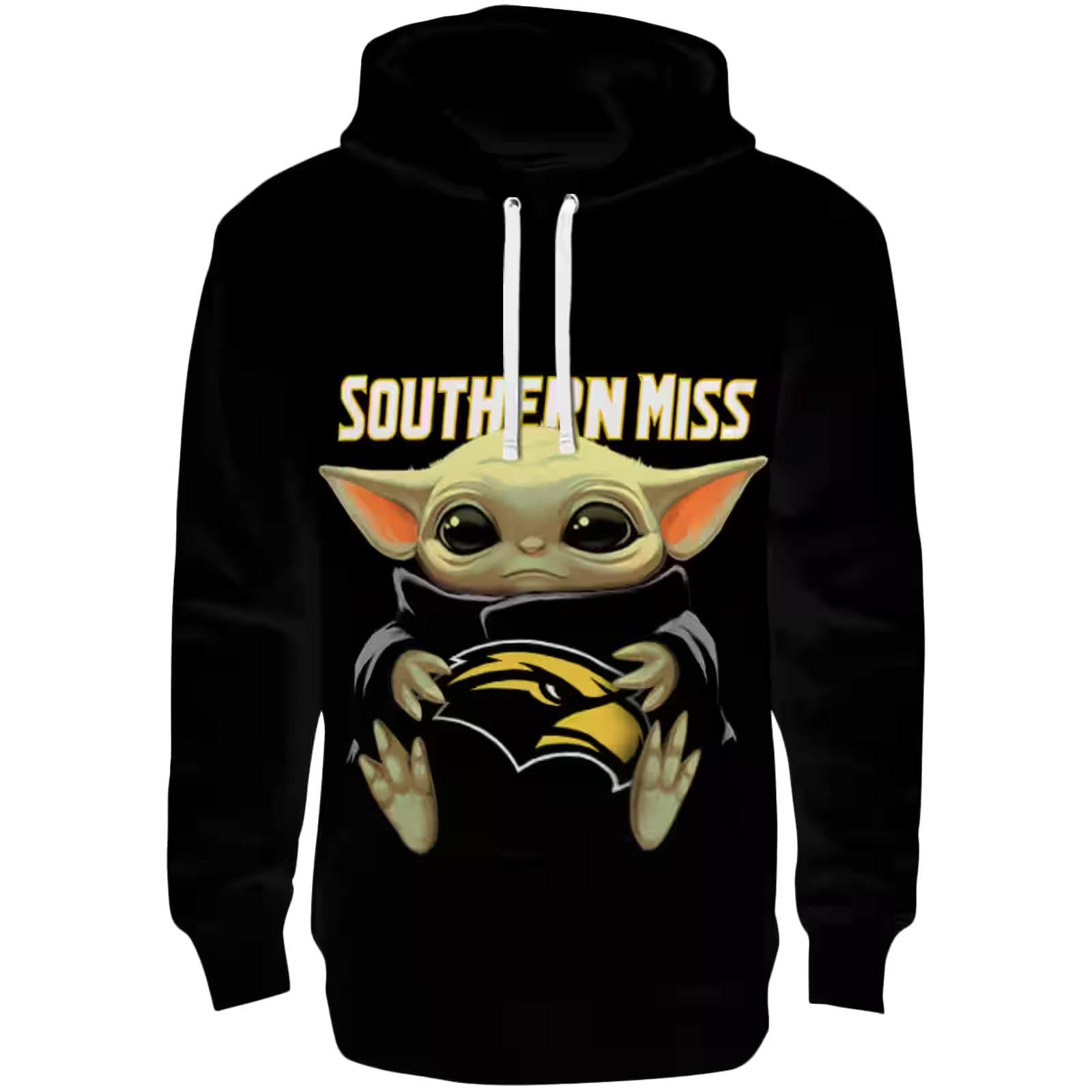 Customized Southern Miss Golden Eagles Baby Yoda Black Hoodie