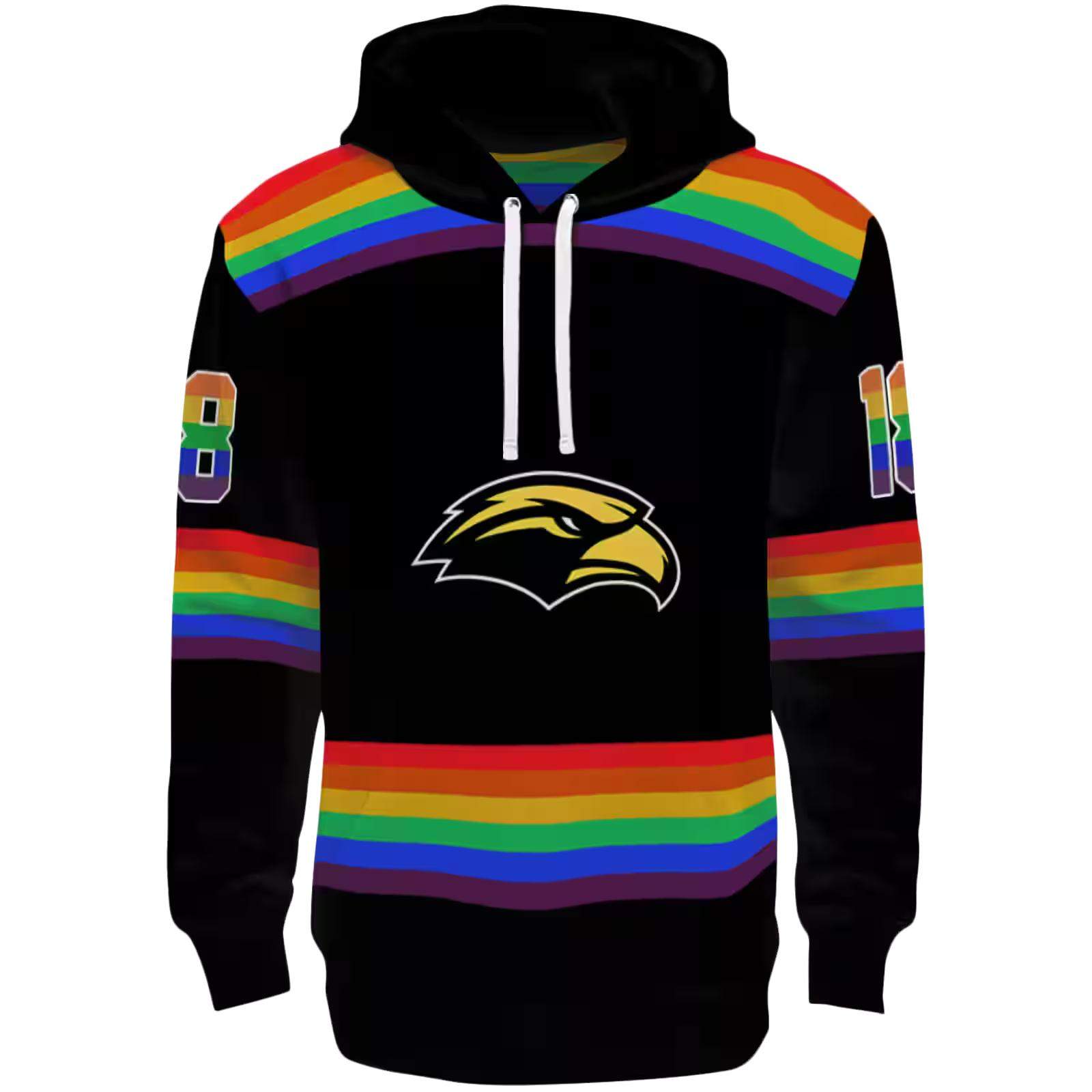 Customized Southern Miss Golden Eagles Rainbow Stripes Black Hoodie