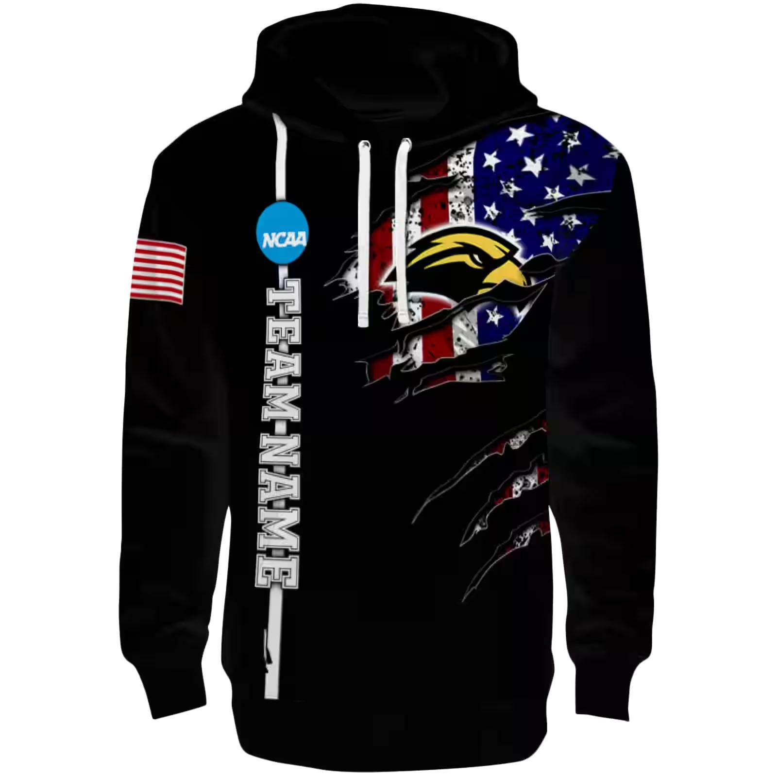 Customized Southern Miss Golden Eagles Ripped Flag Black Hoodie