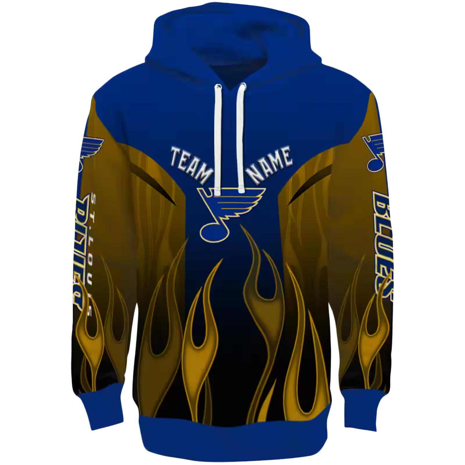 Customized St. Louis Blues Flame Design Blue Hoodie