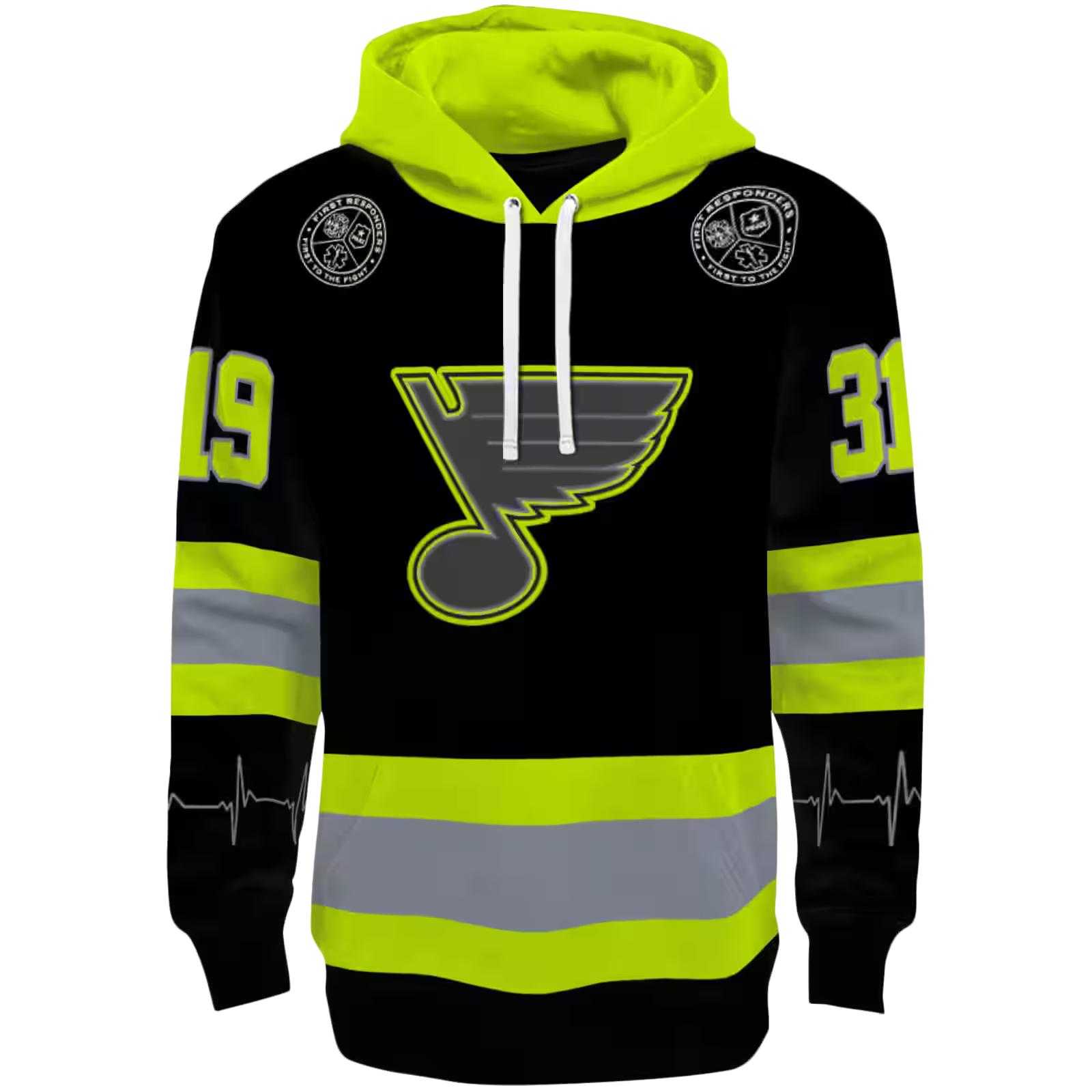 Customized St. Louis Blues Safety Motif Black Neon Green Hoodie