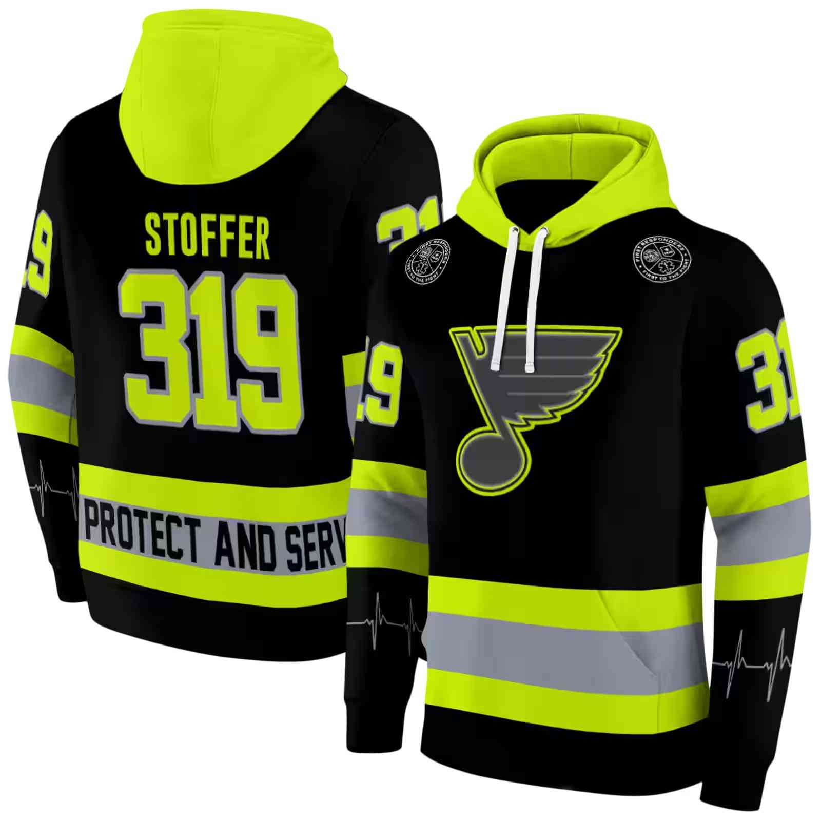 customized st louis blues safety motif black neon green hoodie fashion forward