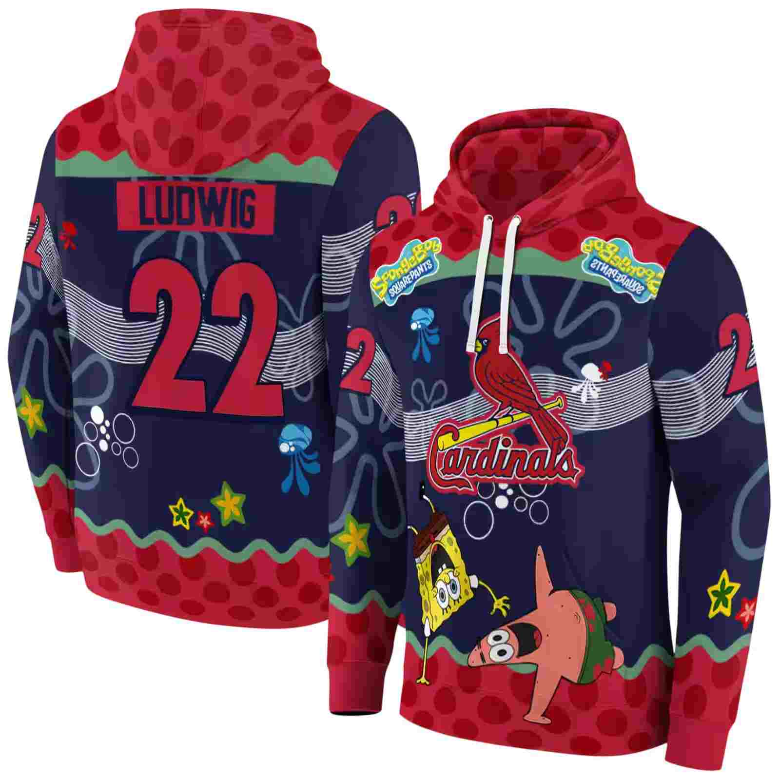 customized st louis cardinals spongebob patrick star red navy hoodie fashion forward