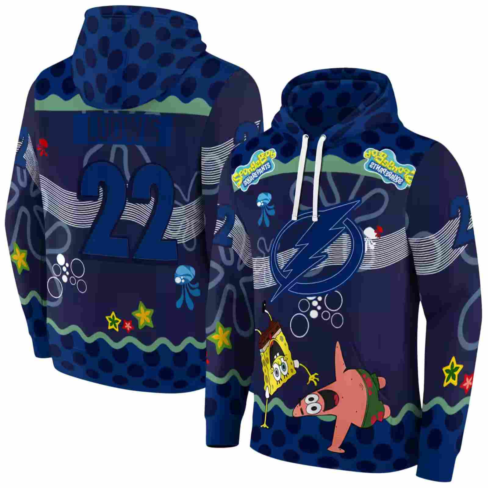 customized tampa bay lightning spongebob patrick star blue navy hoodie fashion forward