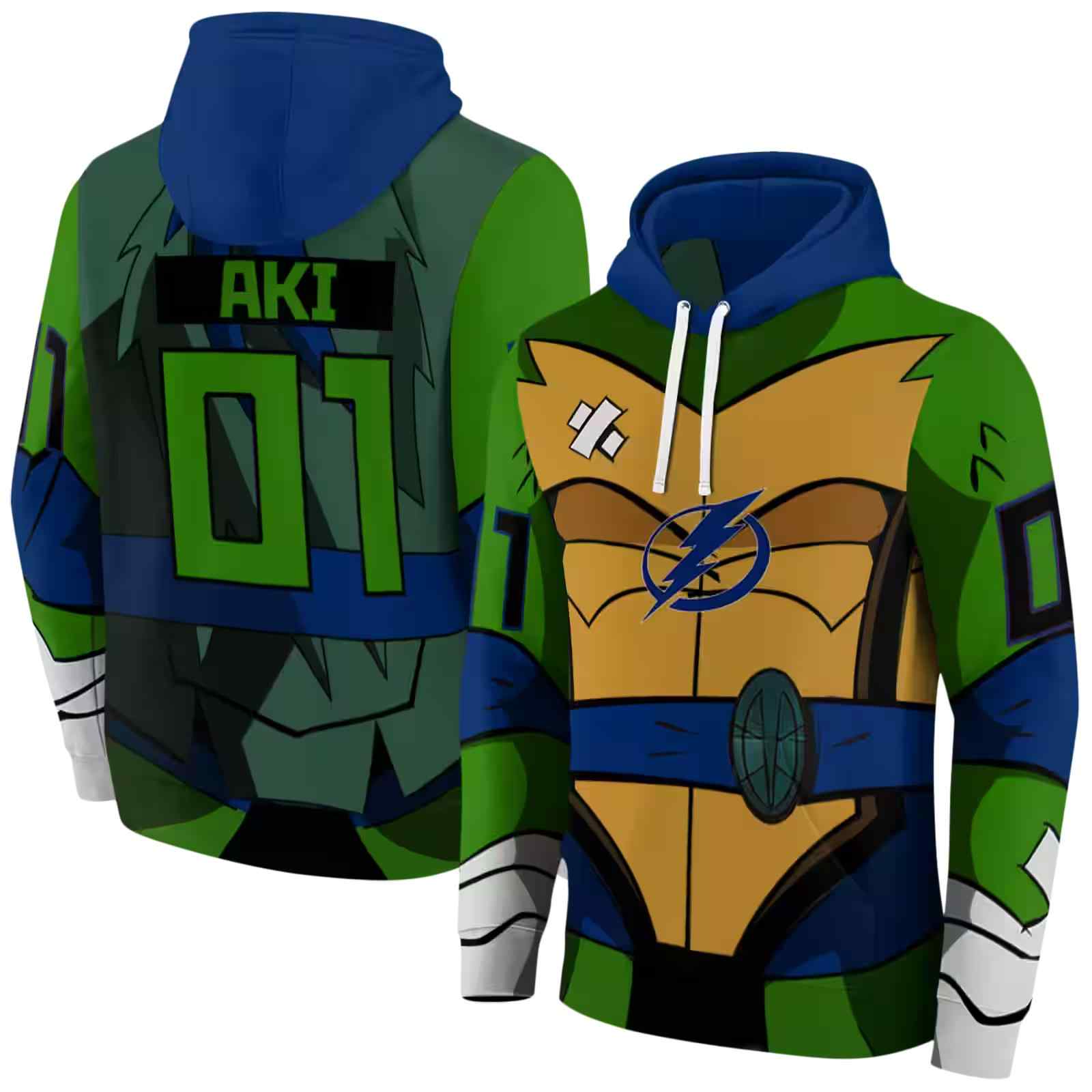 customized tampa bay lightning superhero armor blue green hoodie fashion forward