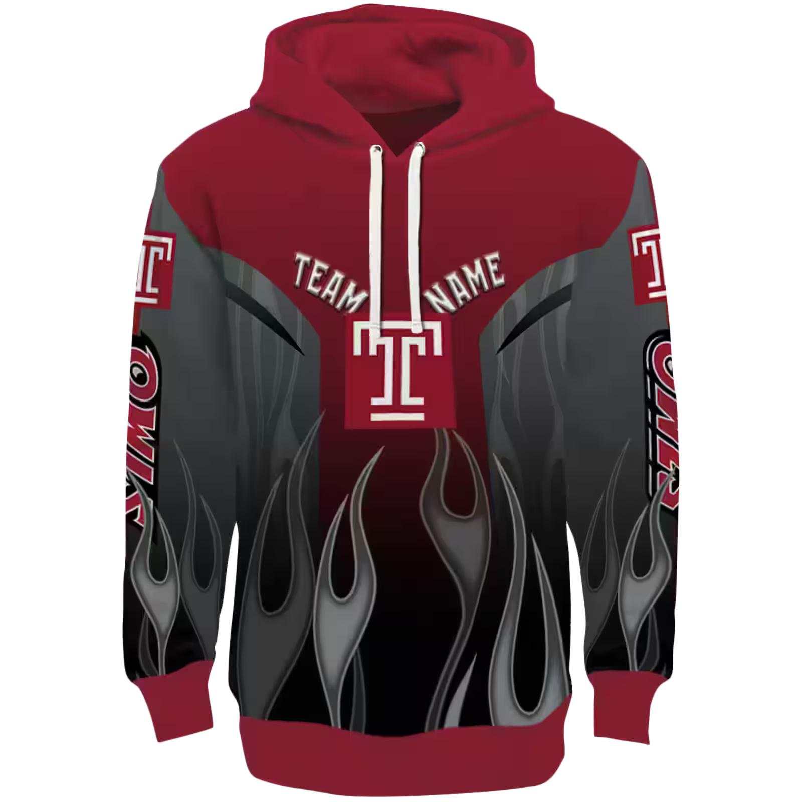 Customized Temple Owls Flame Design Red Hoodie