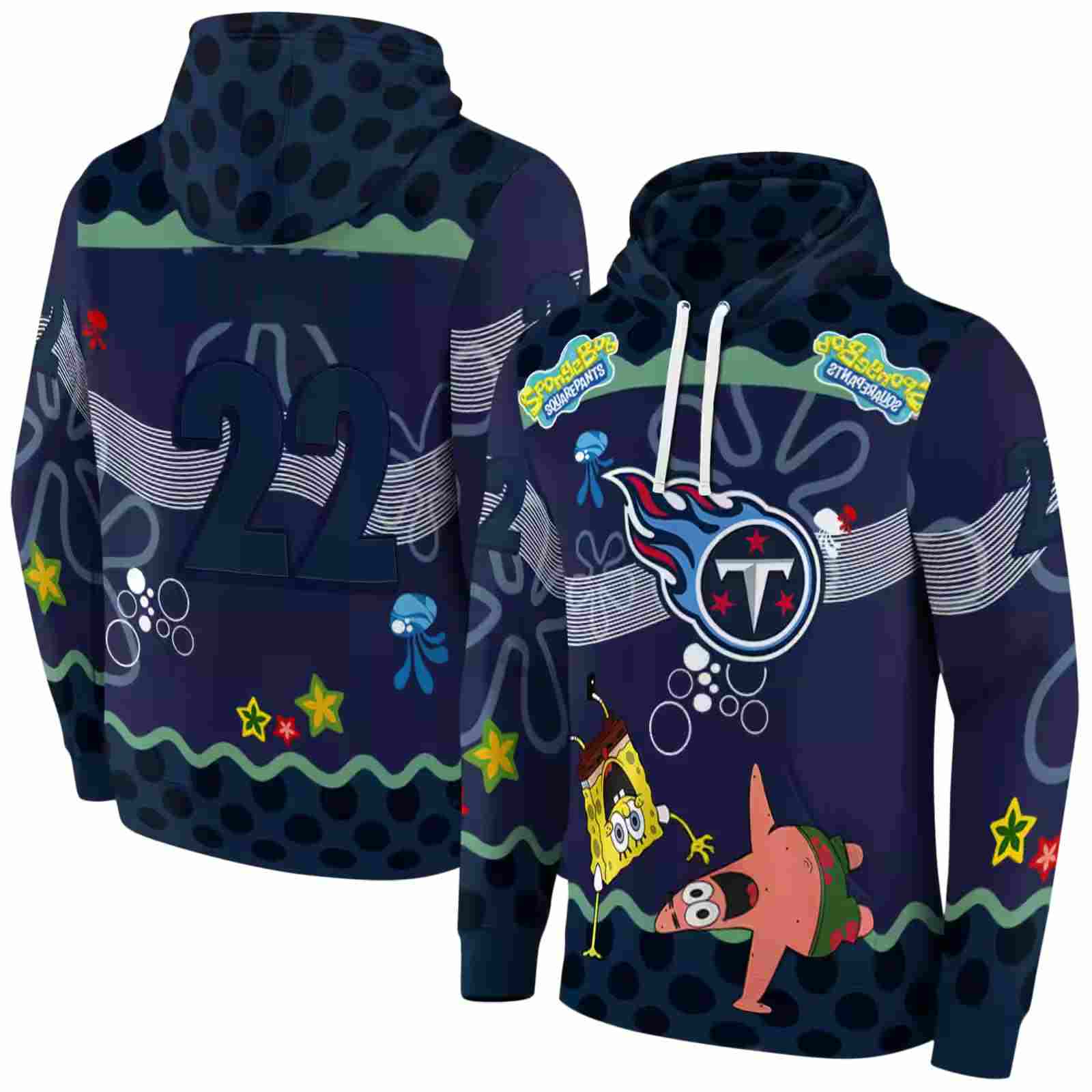 customized tennessee titans spongebob patrick star navy hoodie fashion forward