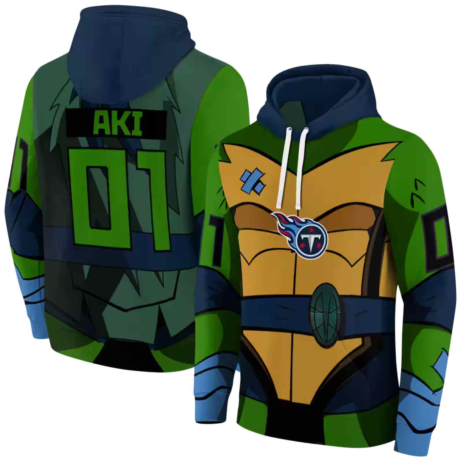 customized tennessee titans superhero armor navy green hoodie fashion forward