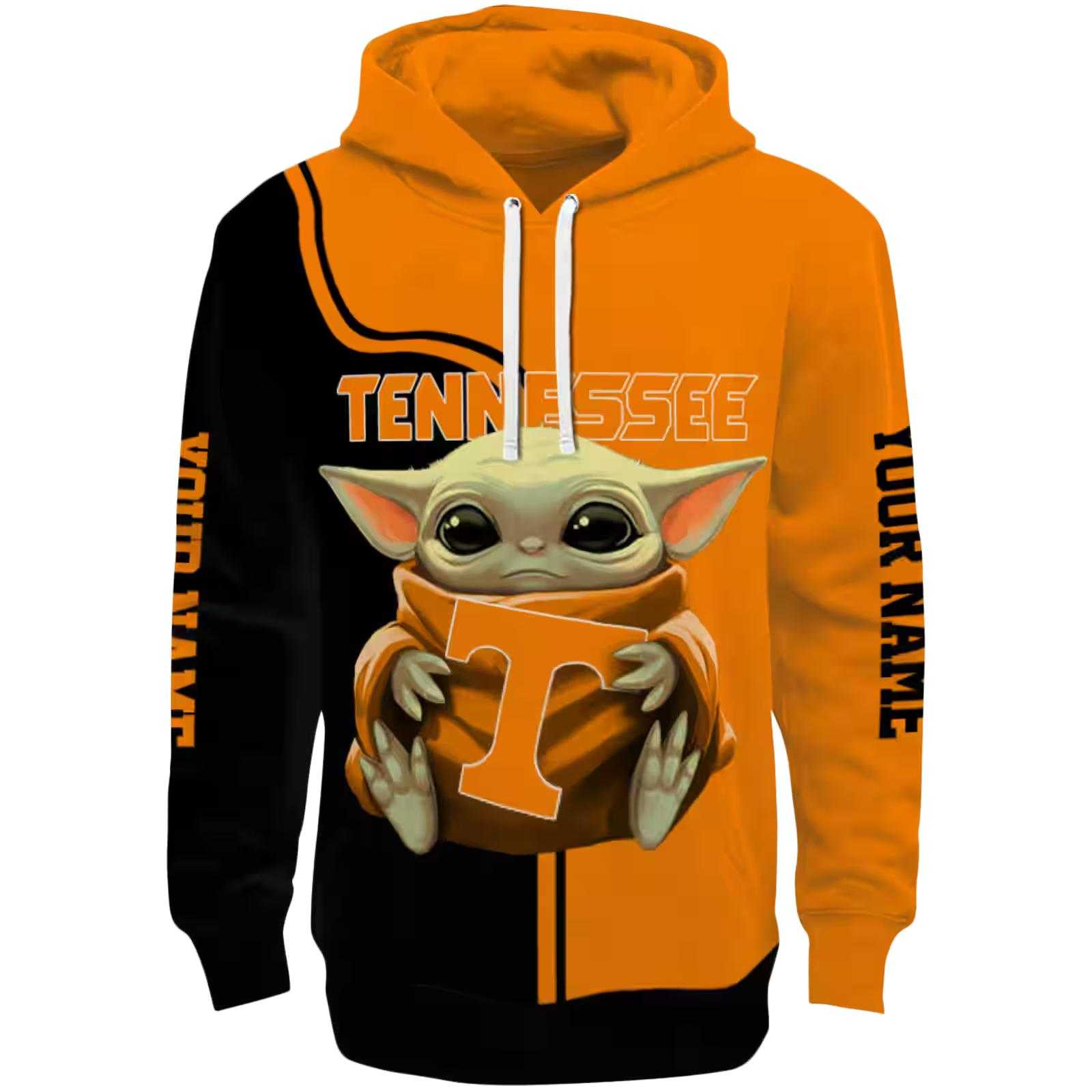 Customized Tennessee Volunteers Baby Yoda Orange Black Hoodie