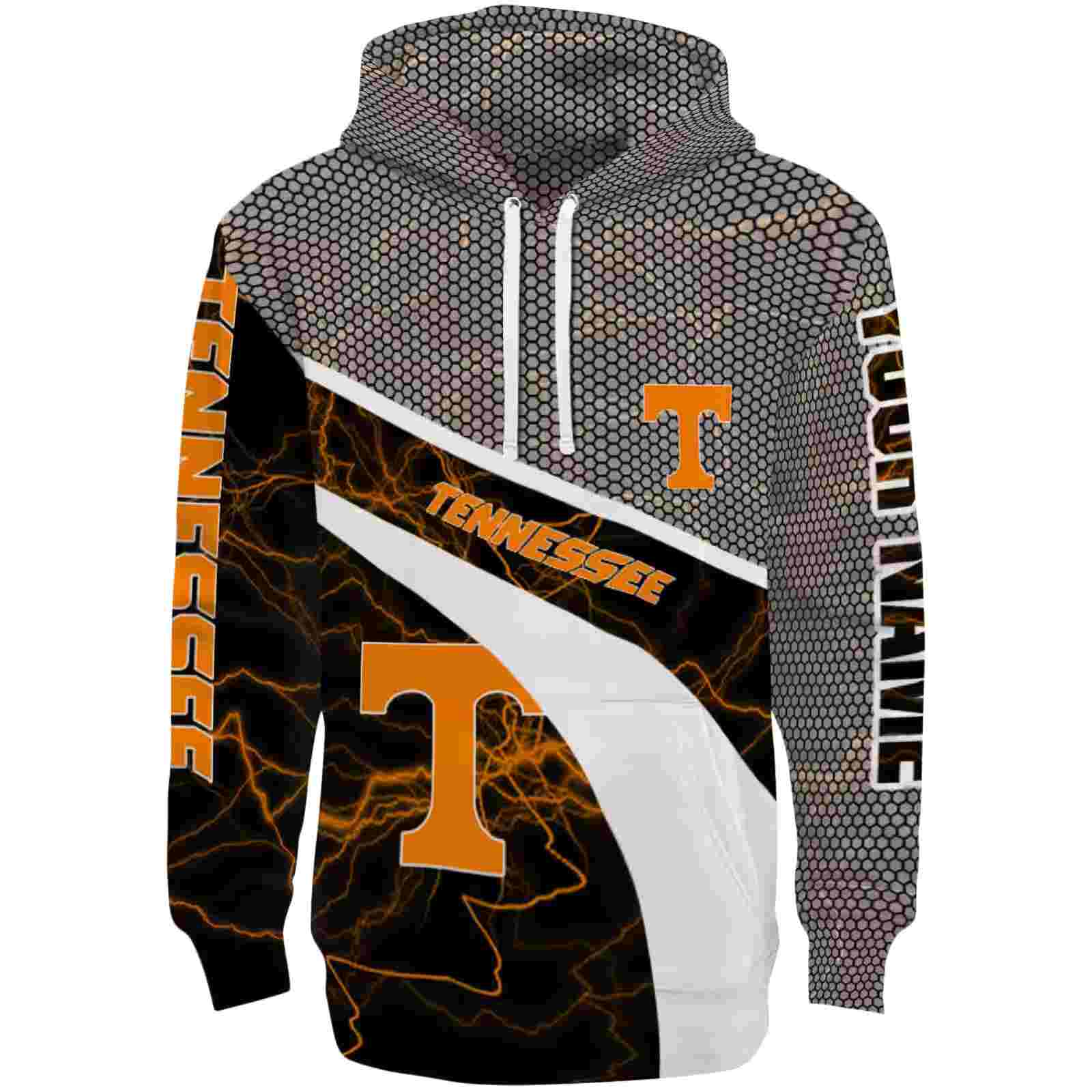 Customized Tennessee Volunteers Hexagonal Mesh Orange Black Gray Hoodie