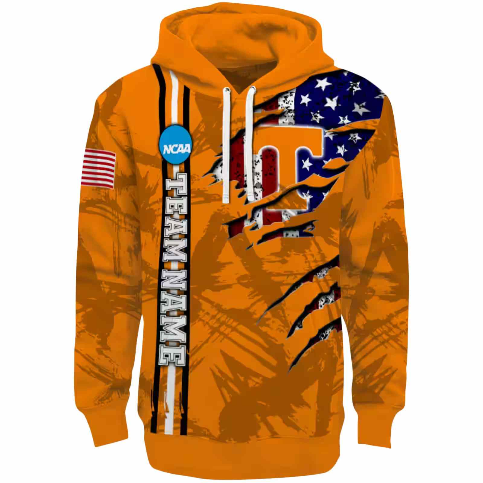 Customized Tennessee Volunteers Ripped Flag Orange Hoodie