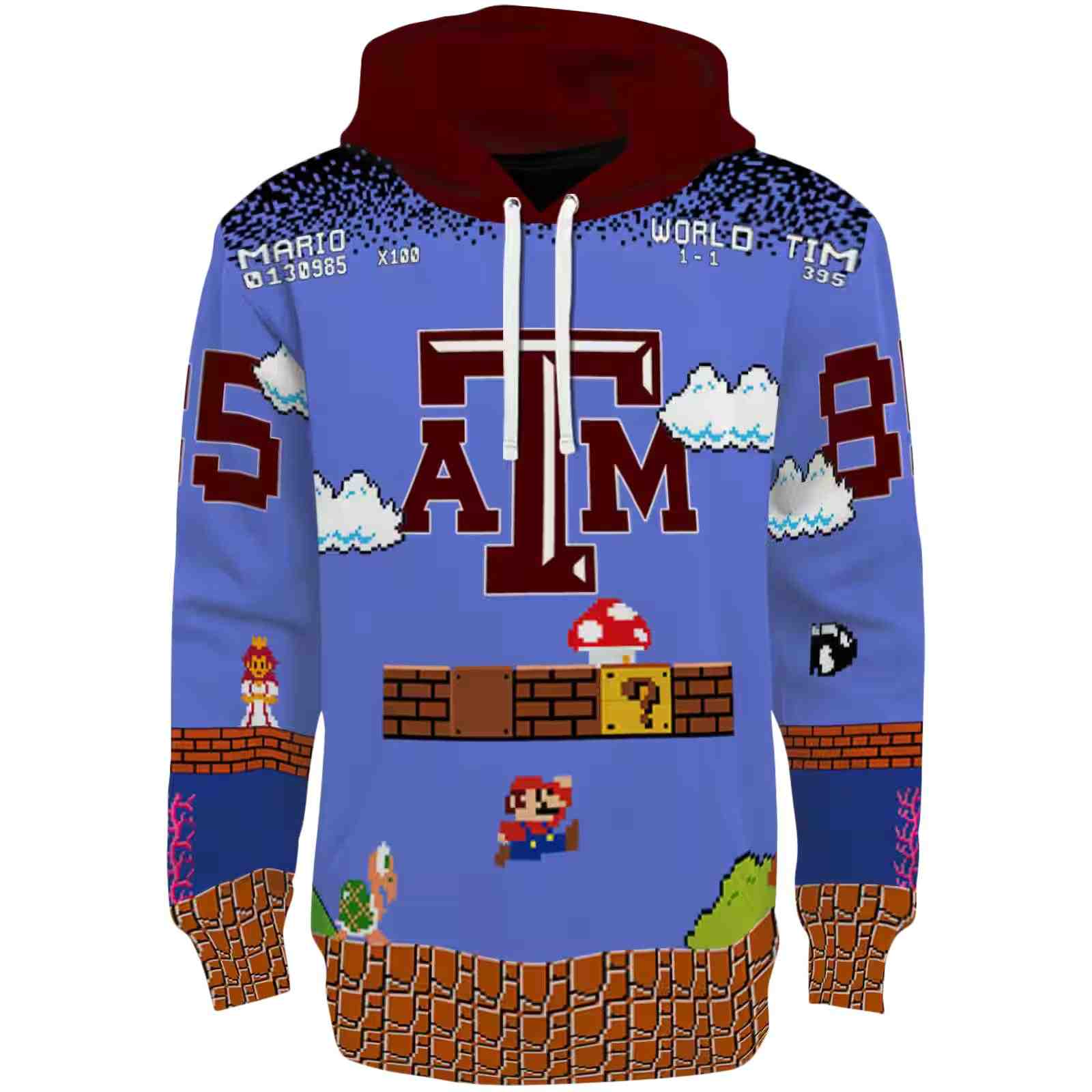 Customized Texas A&M Aggies Mario Blue Black Hoodie