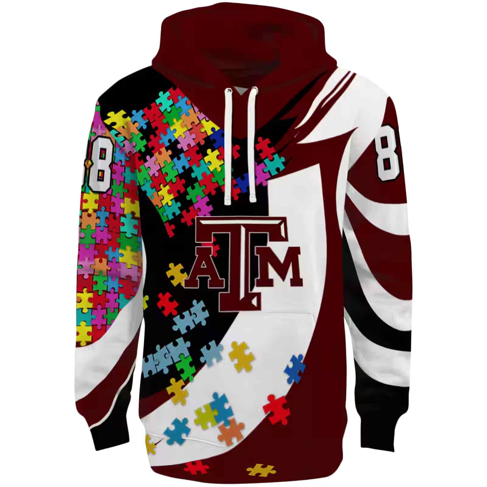 Customized Texas A&M Aggies Puzzle Pieces Maroon Hoodie