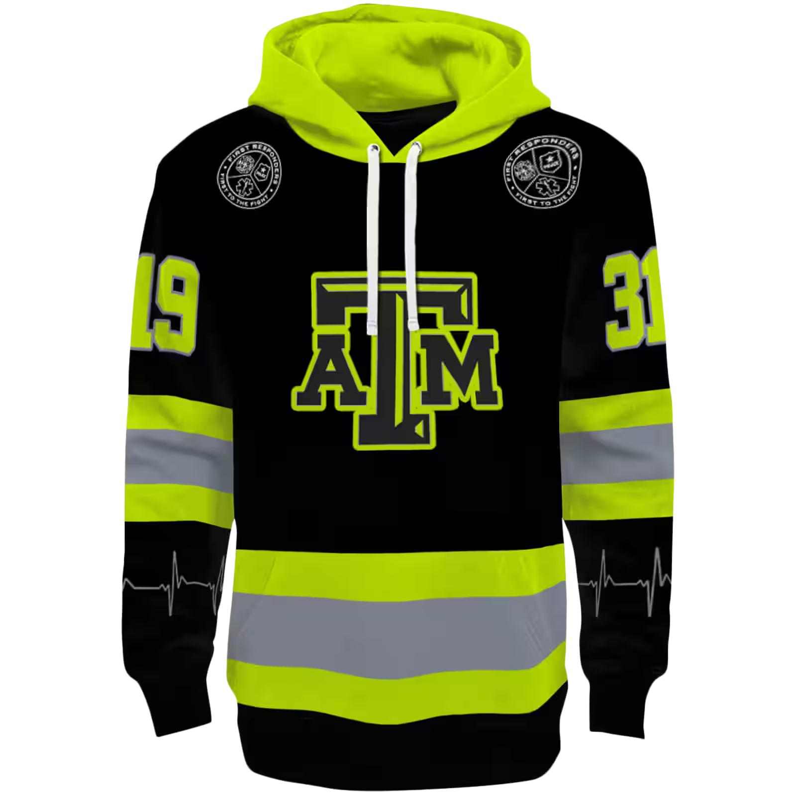 Customized Texas A&M Aggies Safety Motif Black Neon Green Hoodie