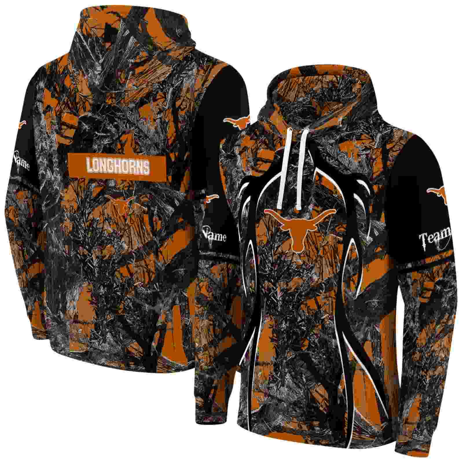 customized texas longhorns hunting theme orange black hoodie fashion forward