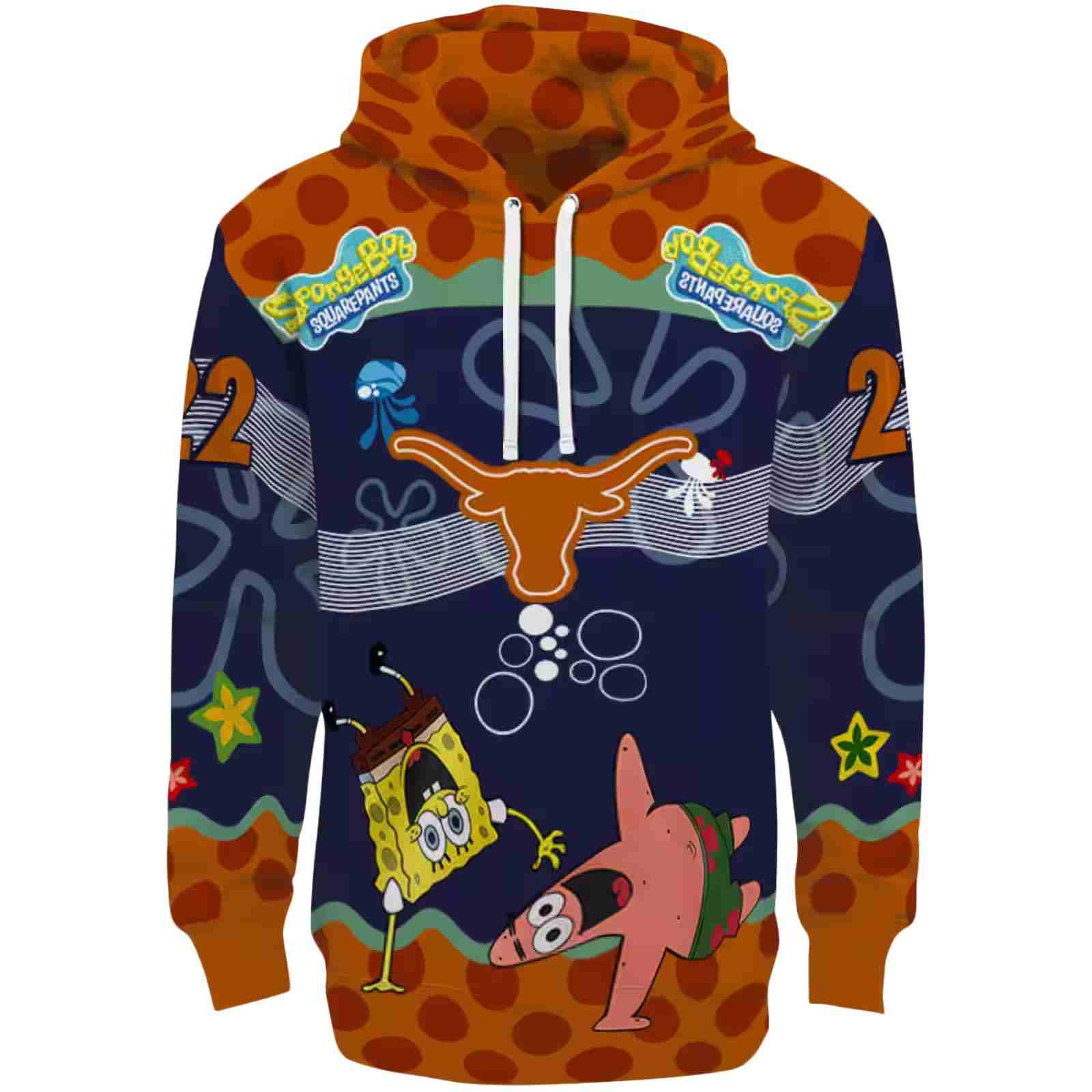 Customized Texas Longhorns Spongebob Patrick Star Orange Navy Hoodie