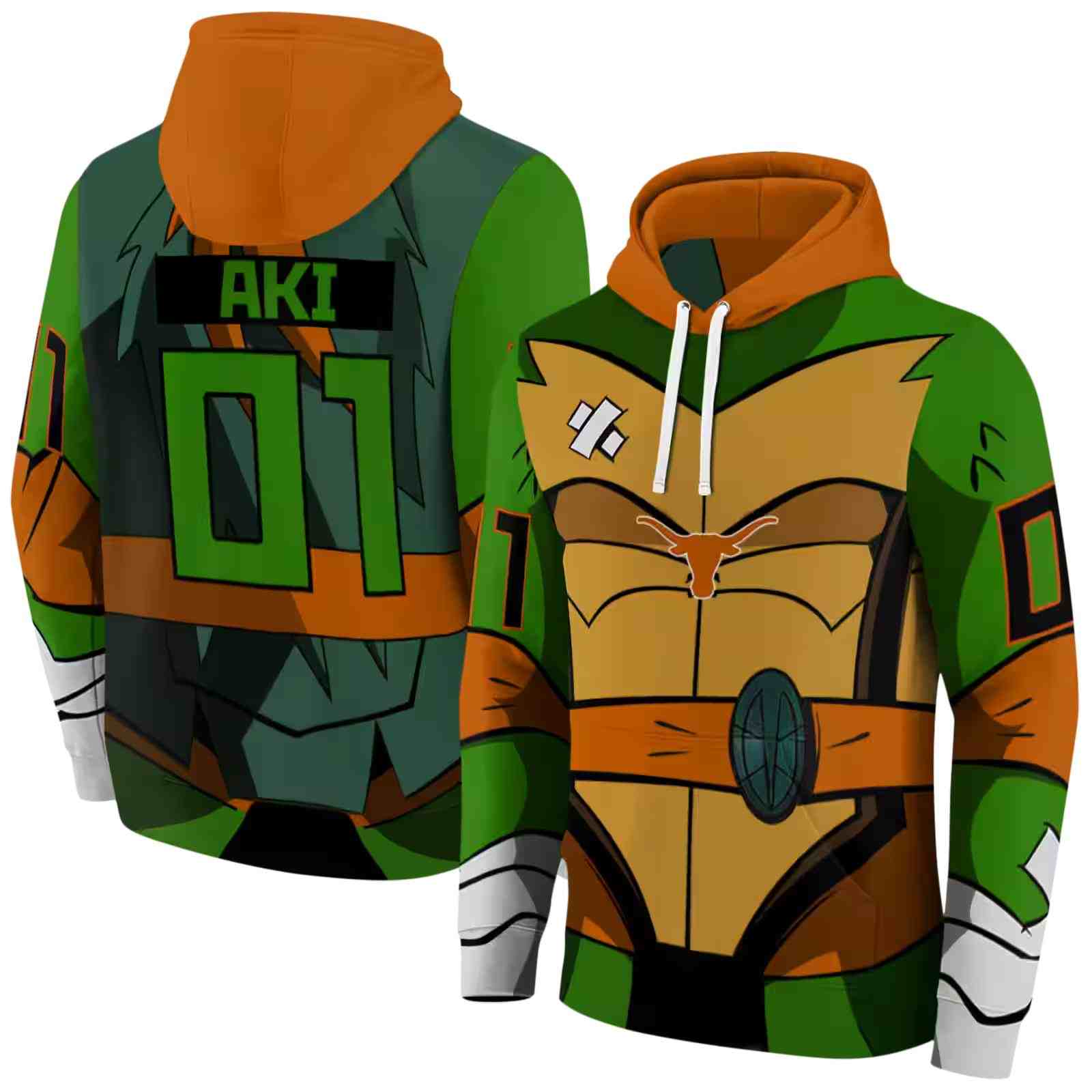 customized texas longhorns superhero armor orange green hoodie fashion forward