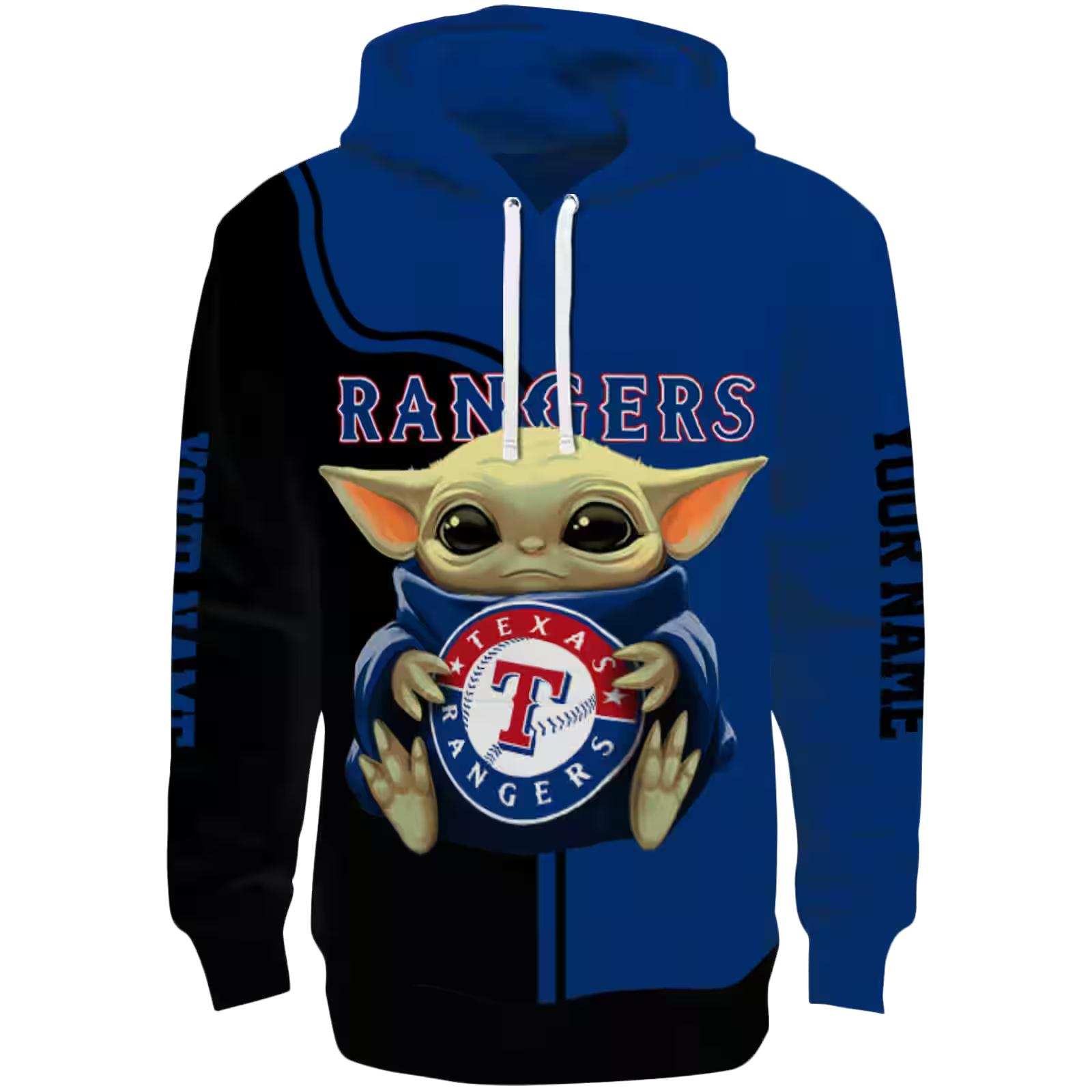 Customized Texas Rangers Baby Yoda Blue Black Hoodie