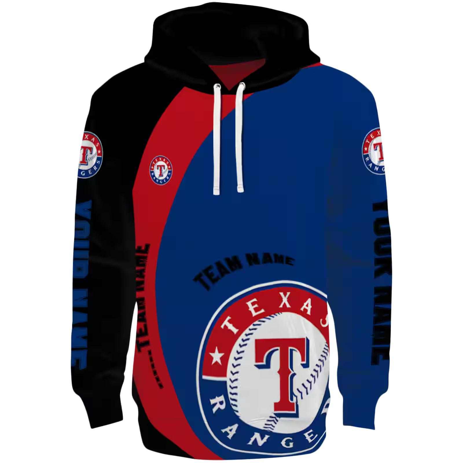 Customized Texas Rangers Minimalist Design Blue Black Hoodie