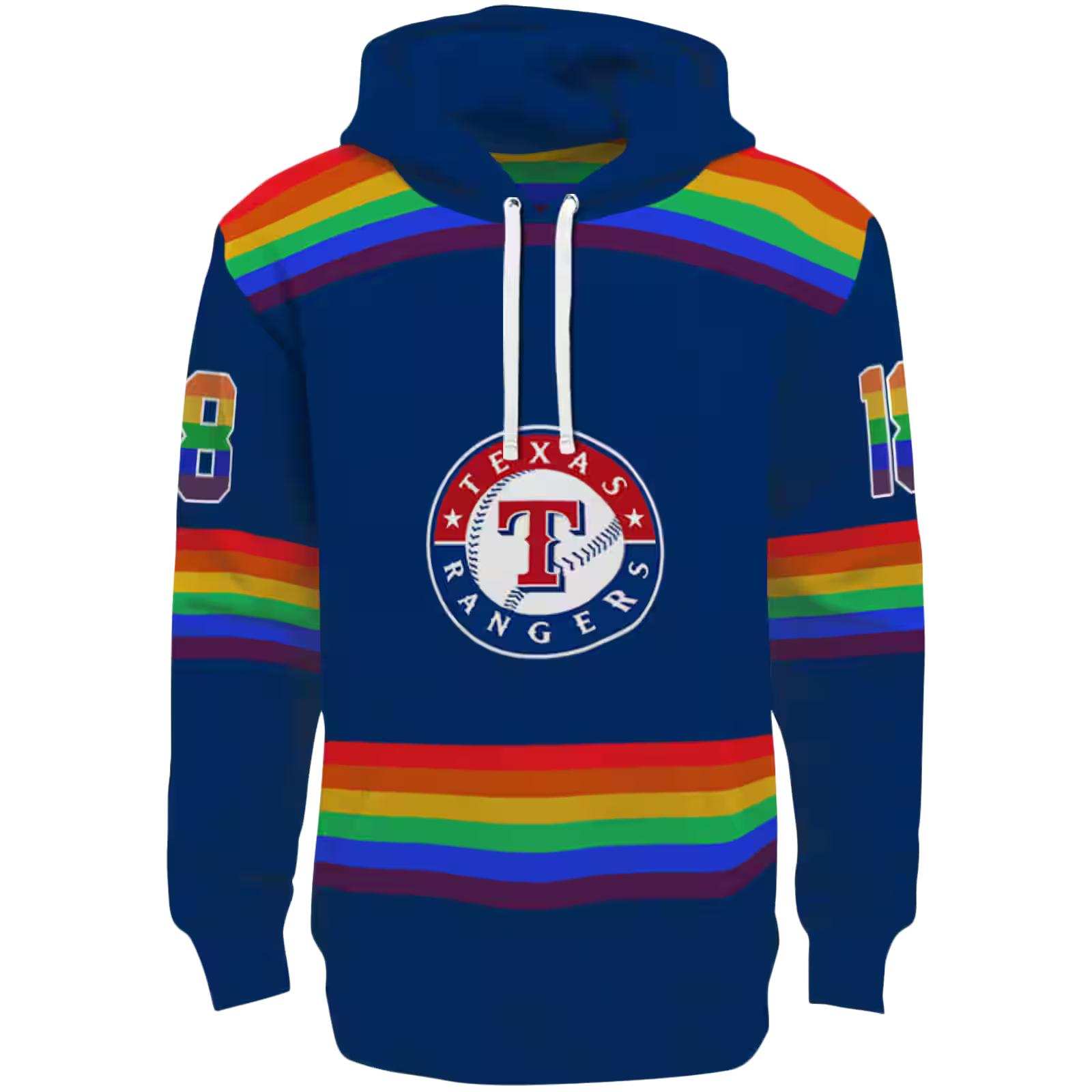 Customized Texas Rangers Rainbow Stripes Blue Hoodie