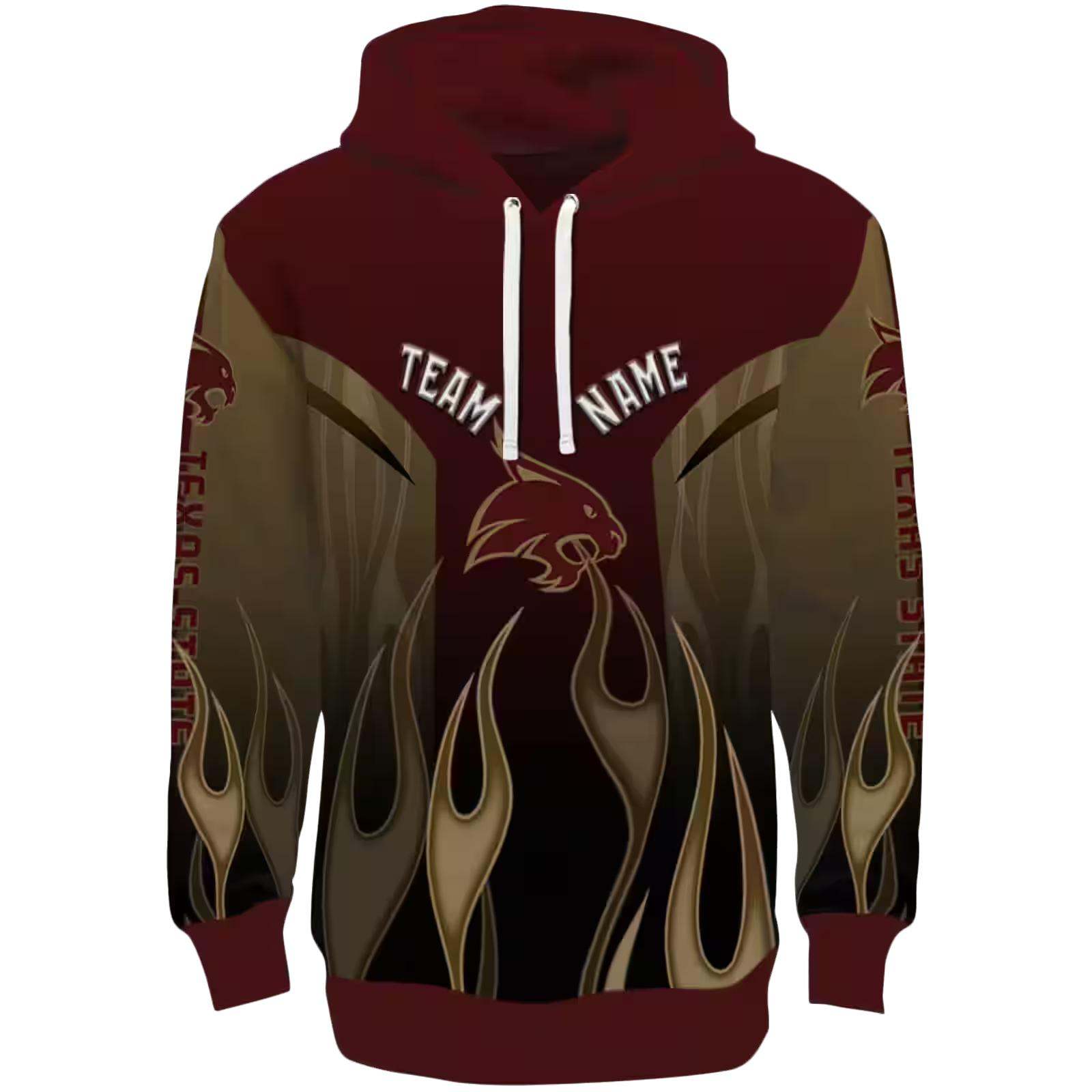 Customized Texas State Bobcats Flame Design Maroon Hoodie