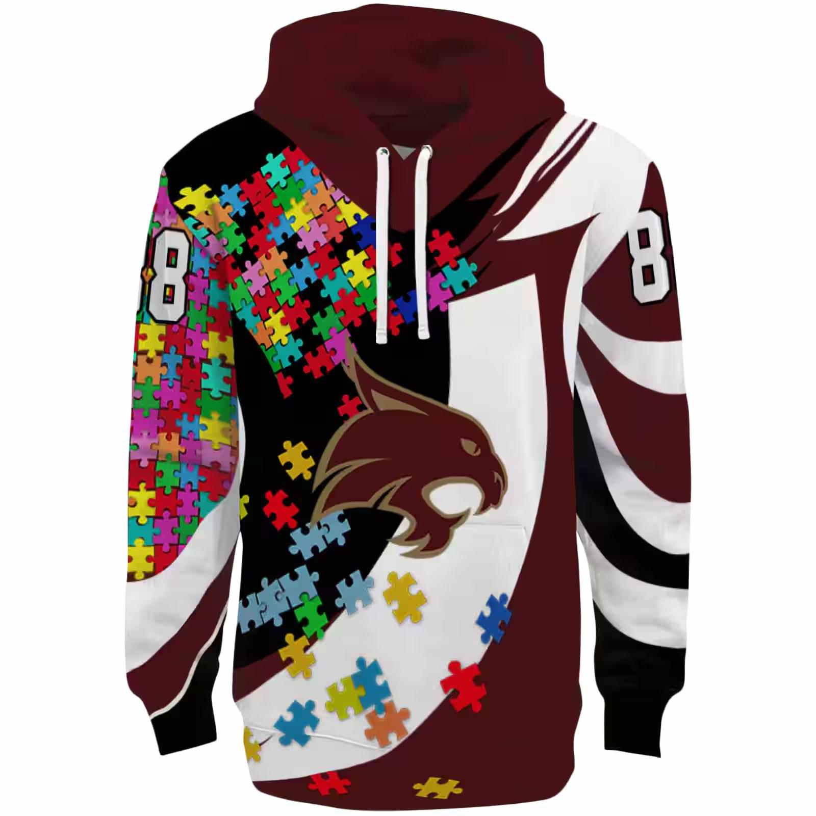 Customized Texas State Bobcats Puzzle Pieces Maroon Hoodie