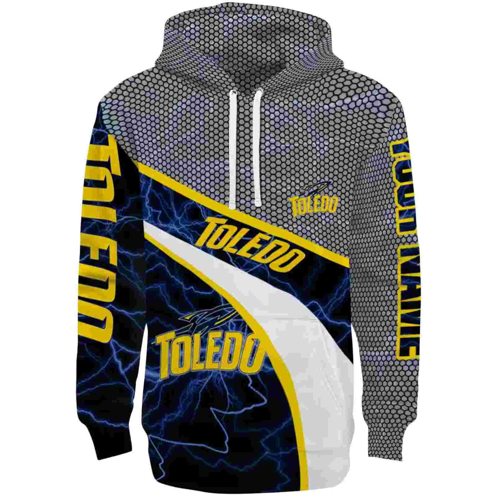 Customized Toledo Rockets Hexagonal Mesh Blue Black Gray Hoodie