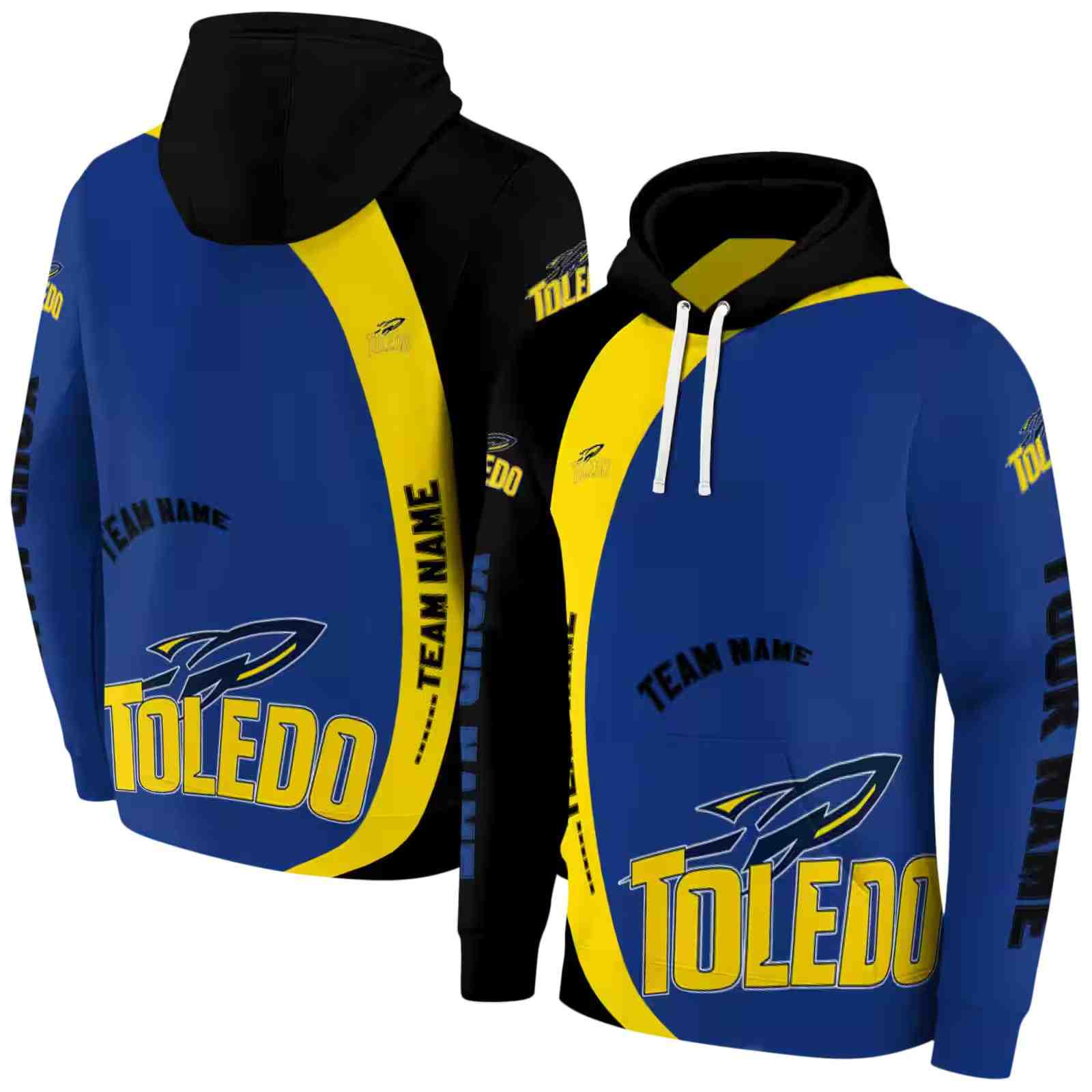 customized toledo rockets minimalist design blue black hoodie fashion forward