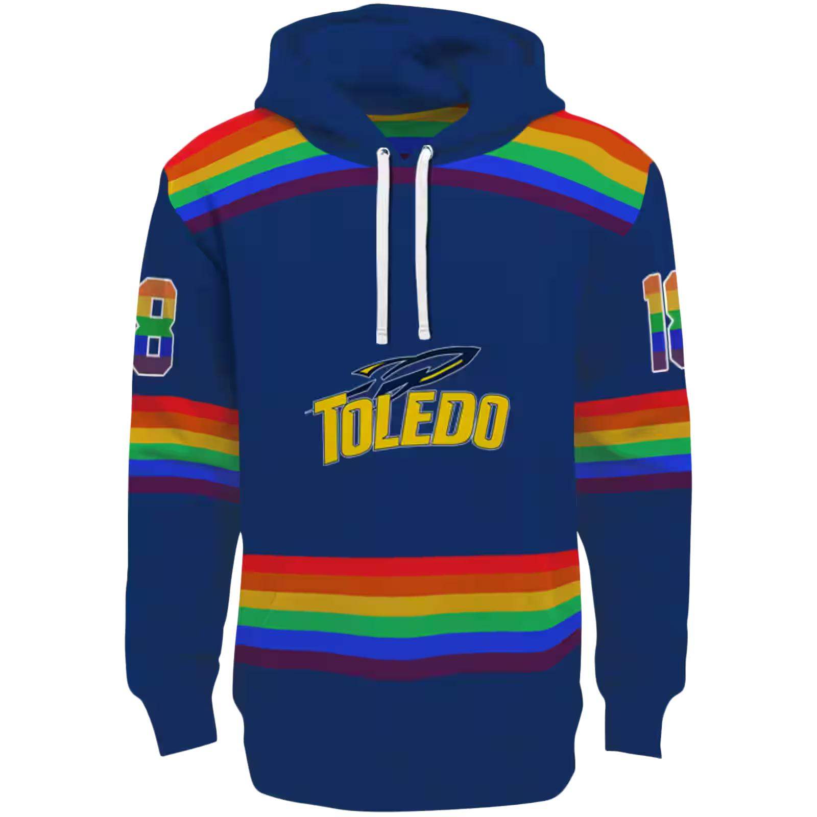 Customized Toledo Rockets Rainbow Stripes Blue Hoodie