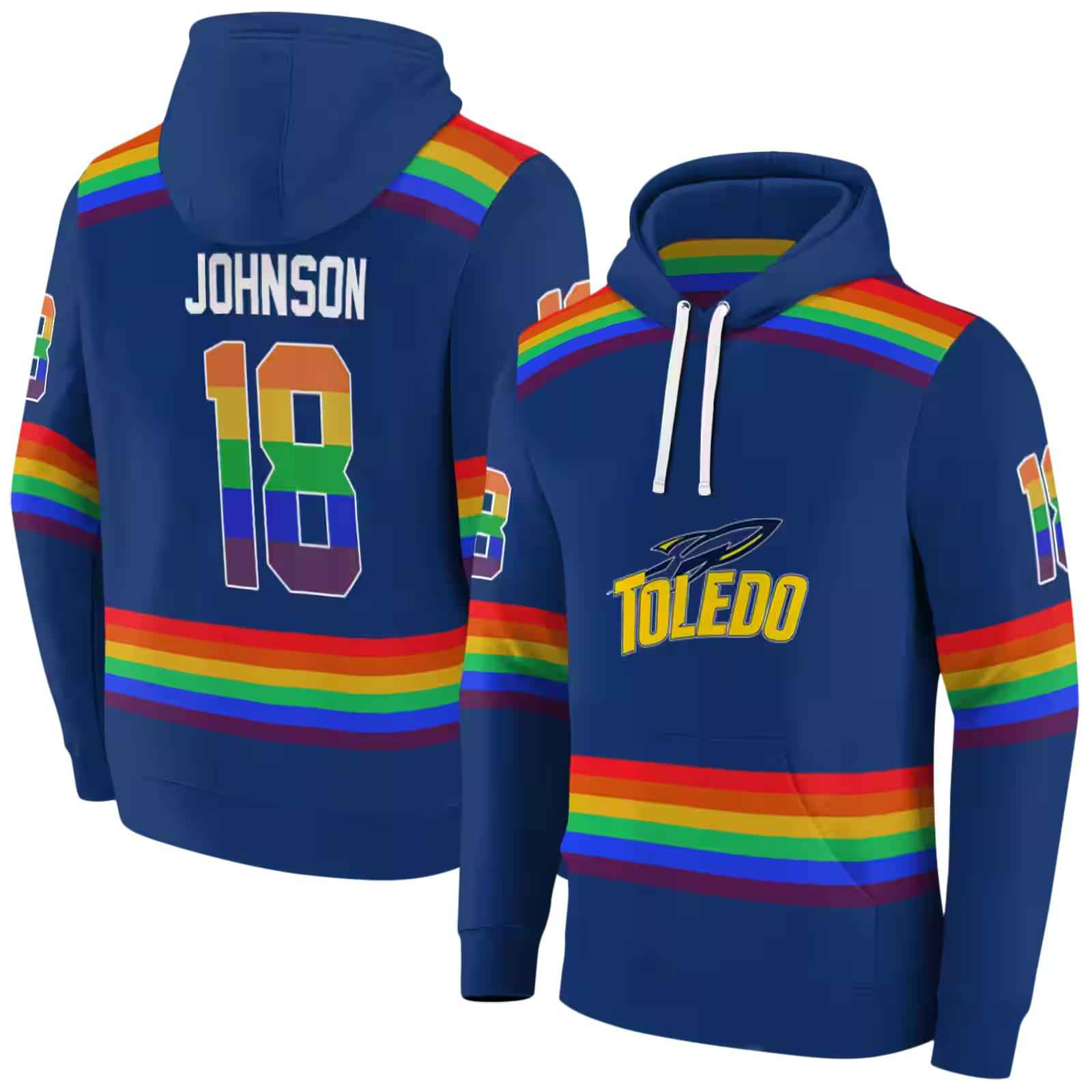 customized toledo rockets rainbow stripes blue hoodie fashion forward