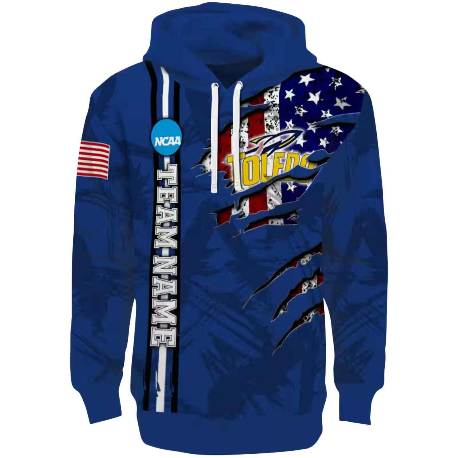 Customized Toledo Rockets Ripped Flag Blue Hoodie