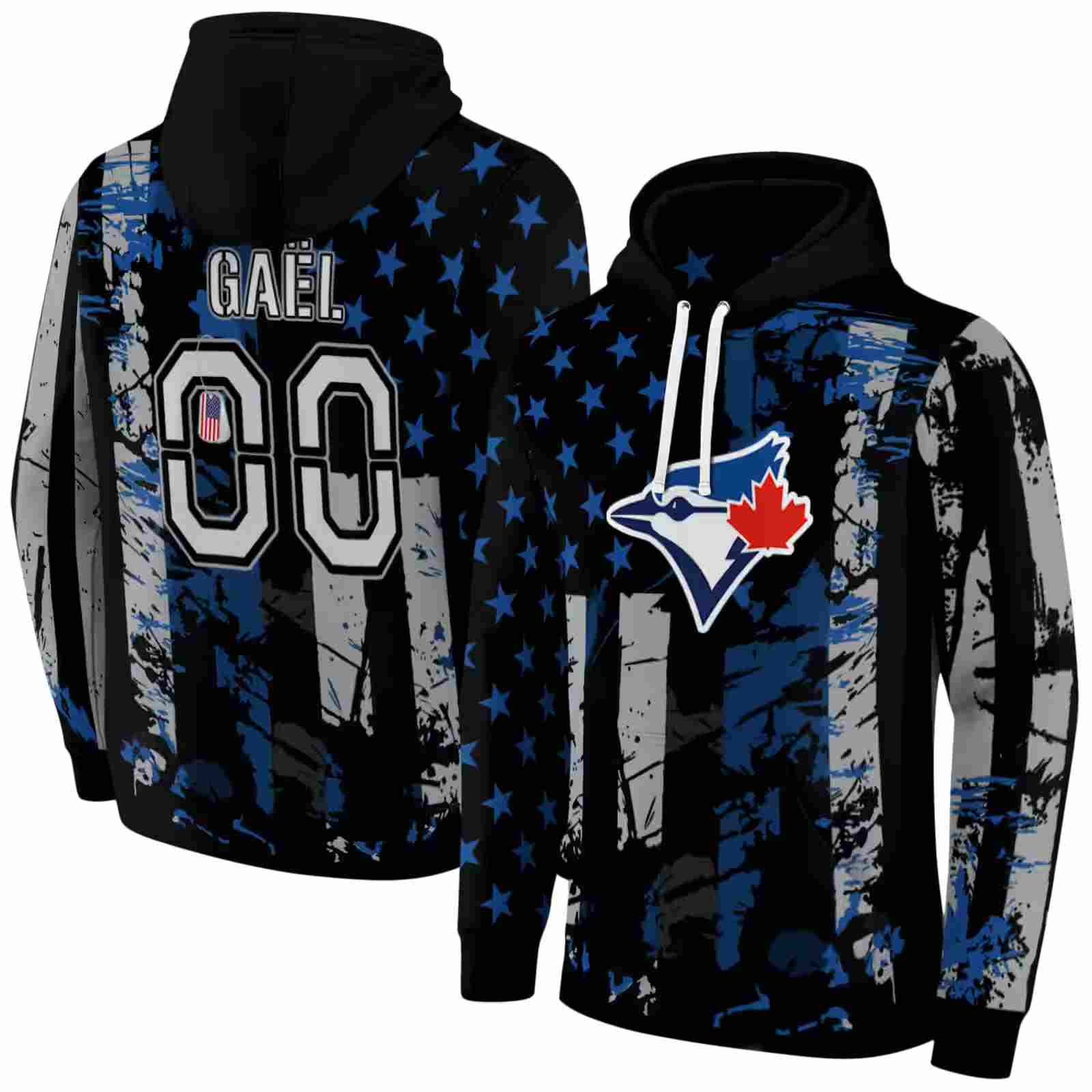 customized toronto blue jays distressed flag blue black hoodie fashion forward