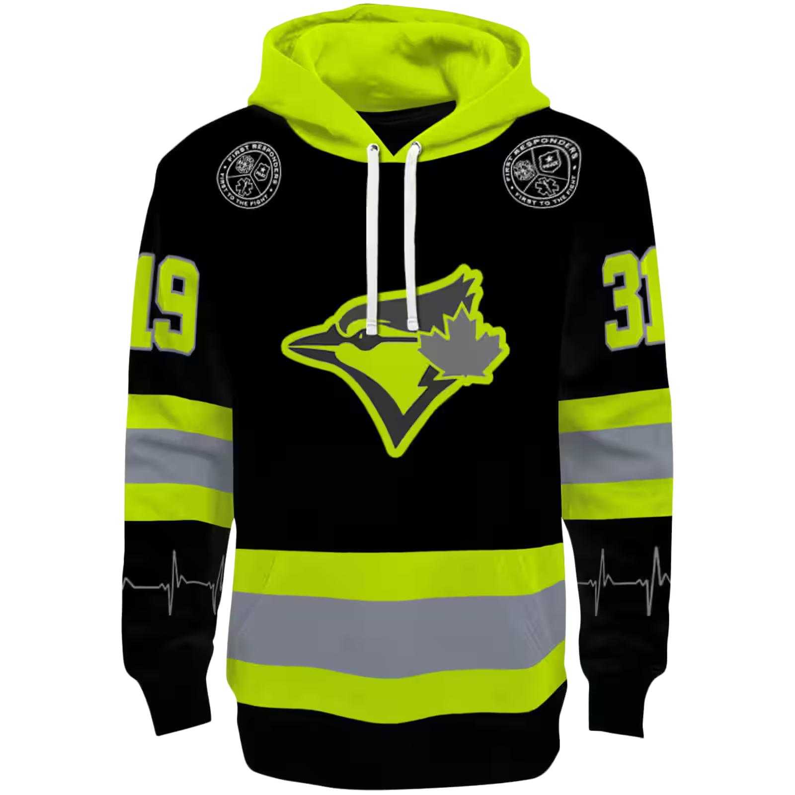 Customized Toronto Blue Jays Safety Motif Black Neon Green Hoodie