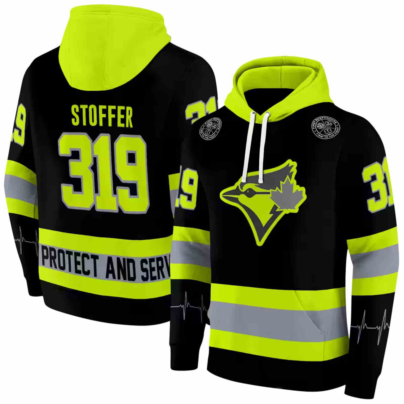 customized toronto blue jays safety motif black neon green hoodie fashion forward