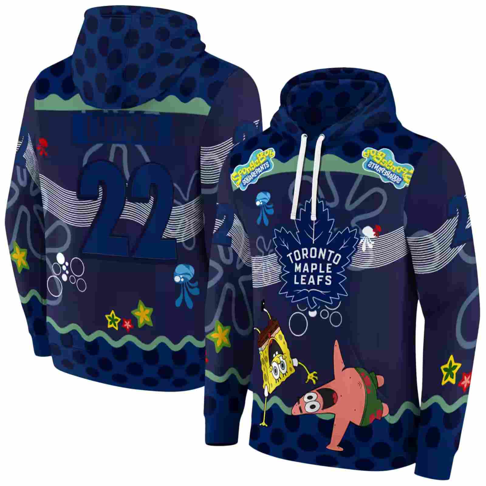 customized toronto maple leafs spongebob patrick star blue navy hoodie fashion forward