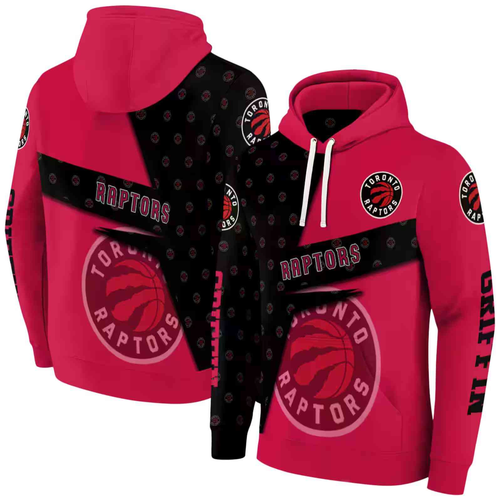 customized toronto raptors abstract shape red hoodie fashion forward