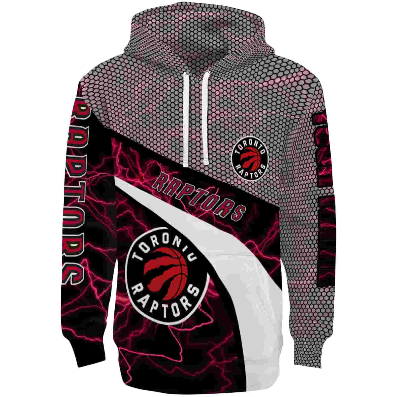 Customized Toronto Raptors Hexagonal Mesh Red Black Gray Hoodie