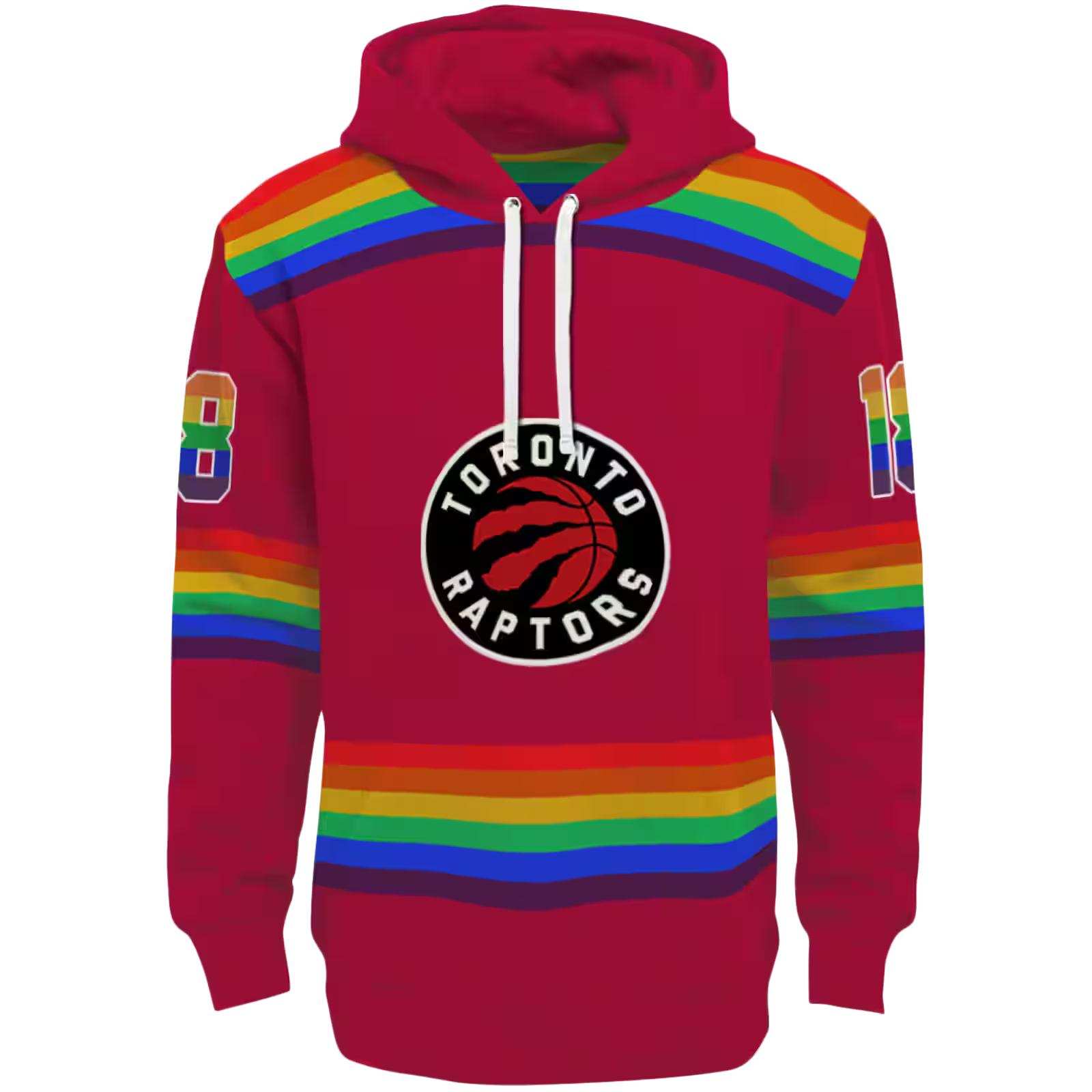 Customized Toronto Raptors Rainbow Stripes Red Hoodie