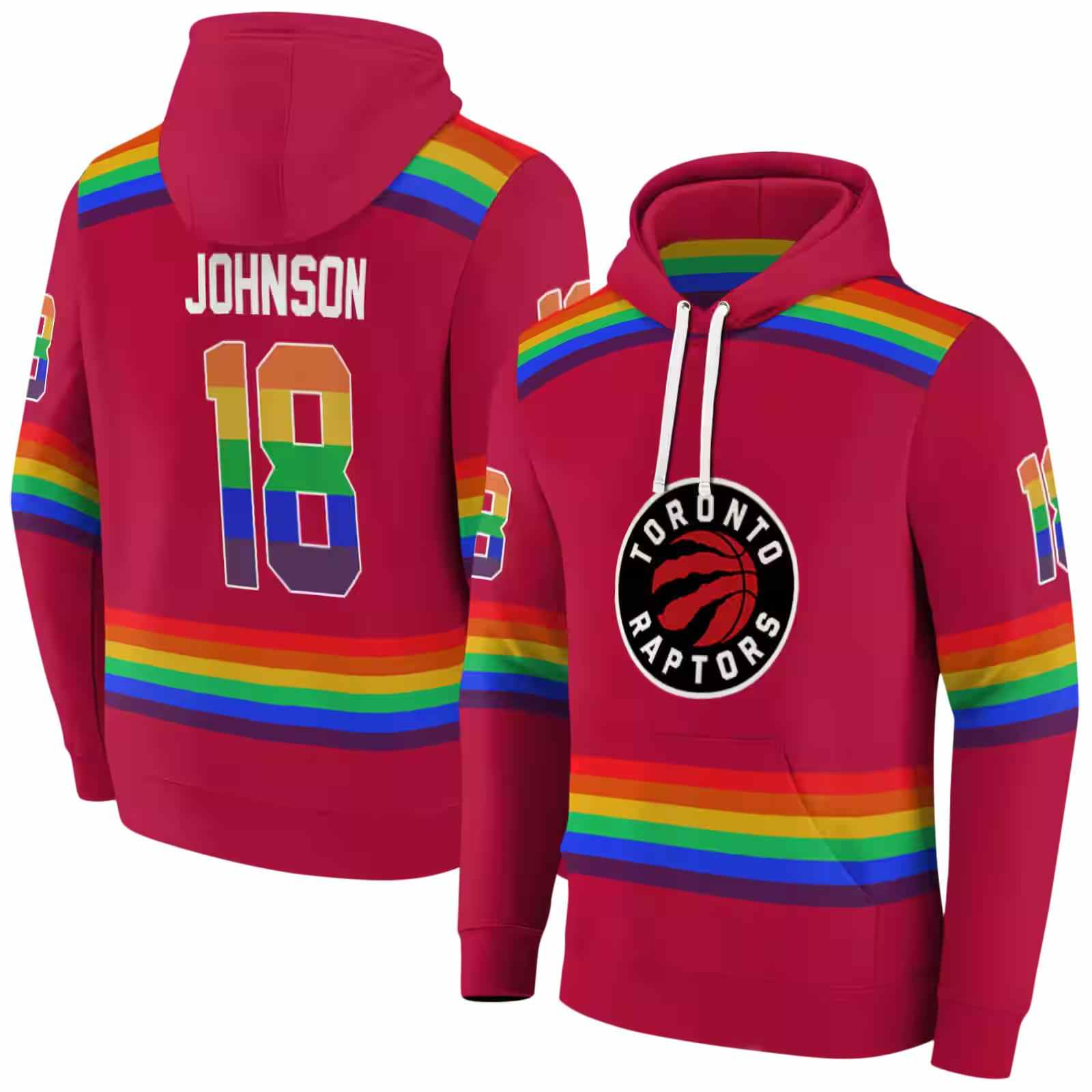 customized toronto raptors rainbow stripes red hoodie fashion forward