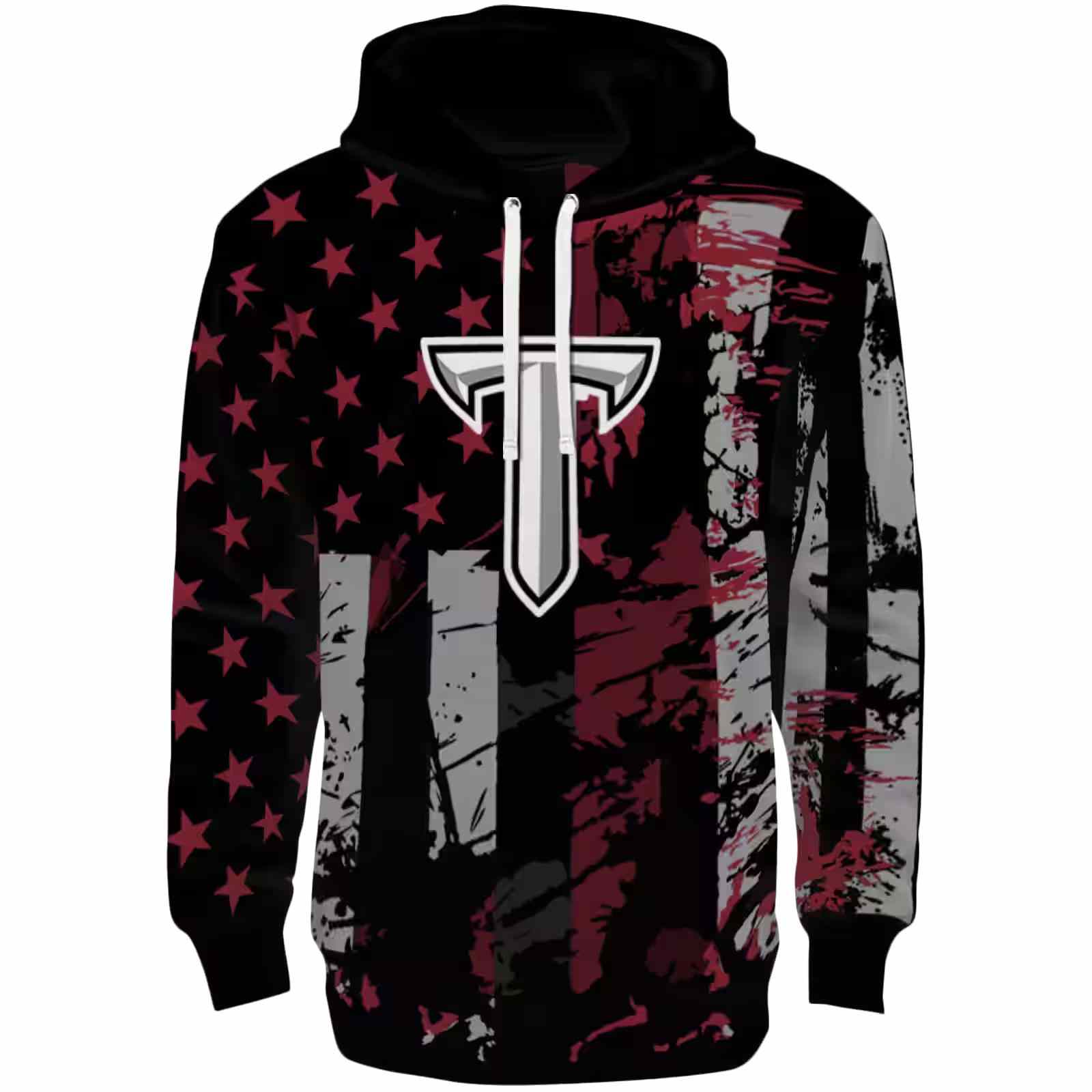 Customized Troy Trojans Distressed Flag Red Black Hoodie