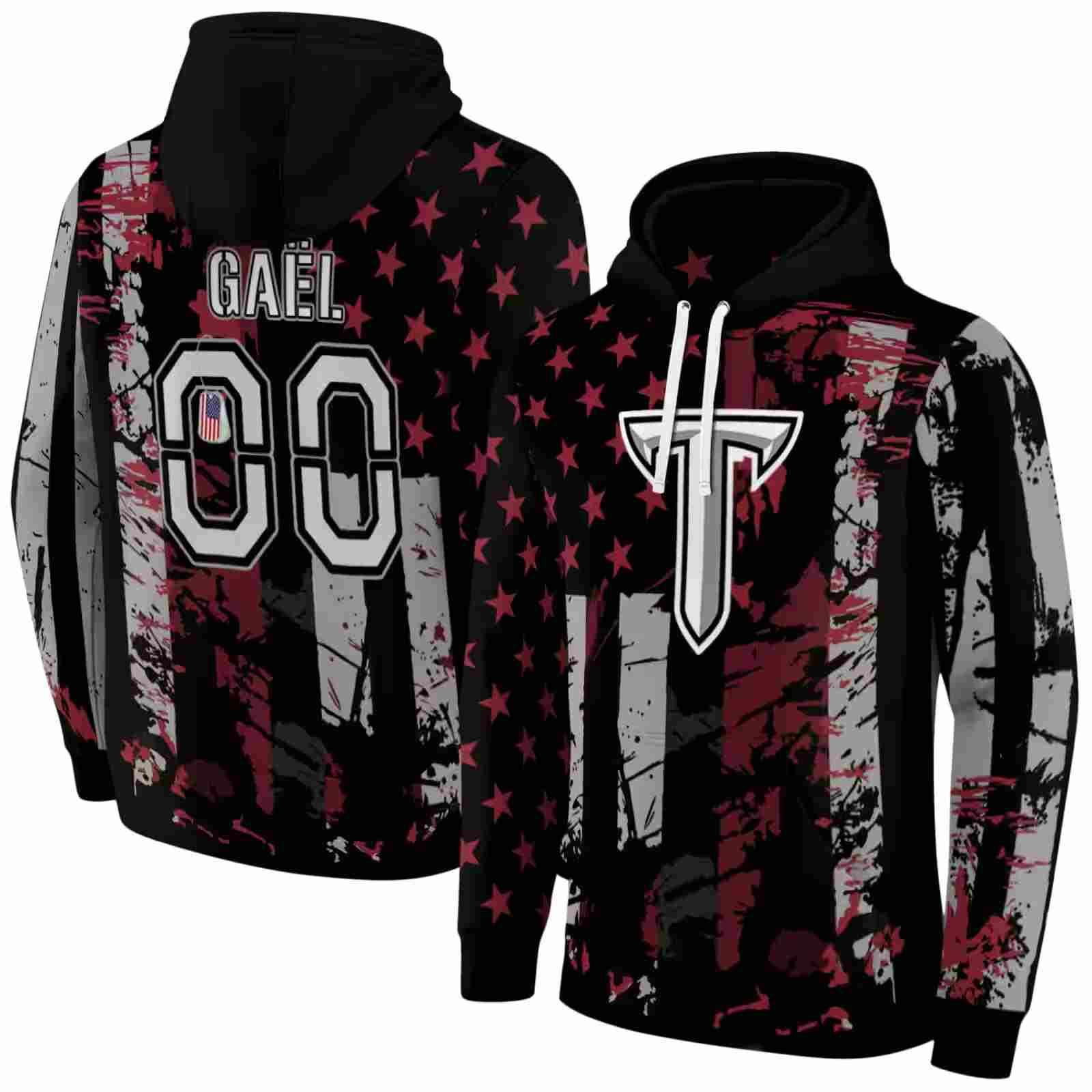 customized troy trojans distressed flag red black hoodie fashion forward