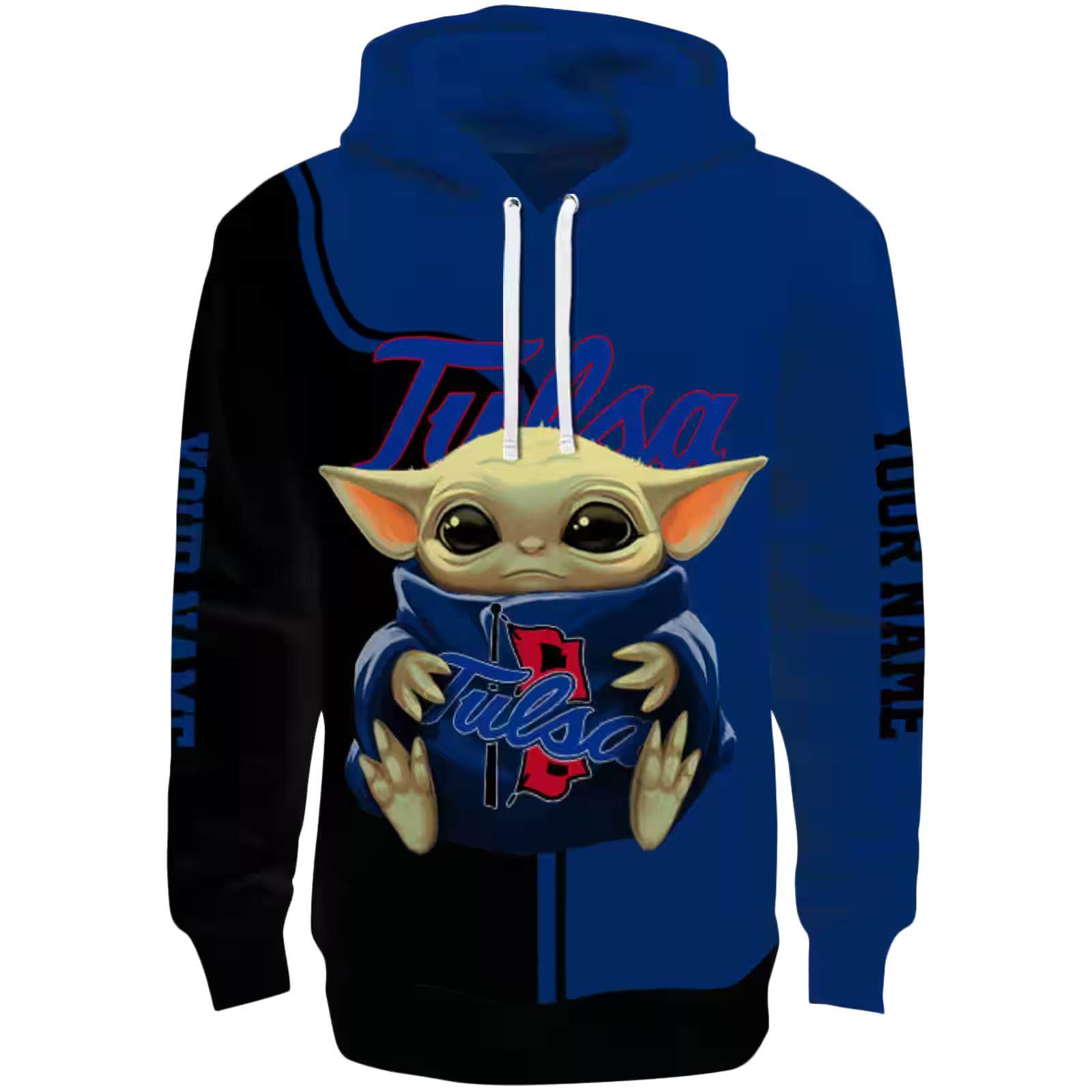 Customized Tulsa Golden Hurricane Baby Yoda Blue Black Hoodie