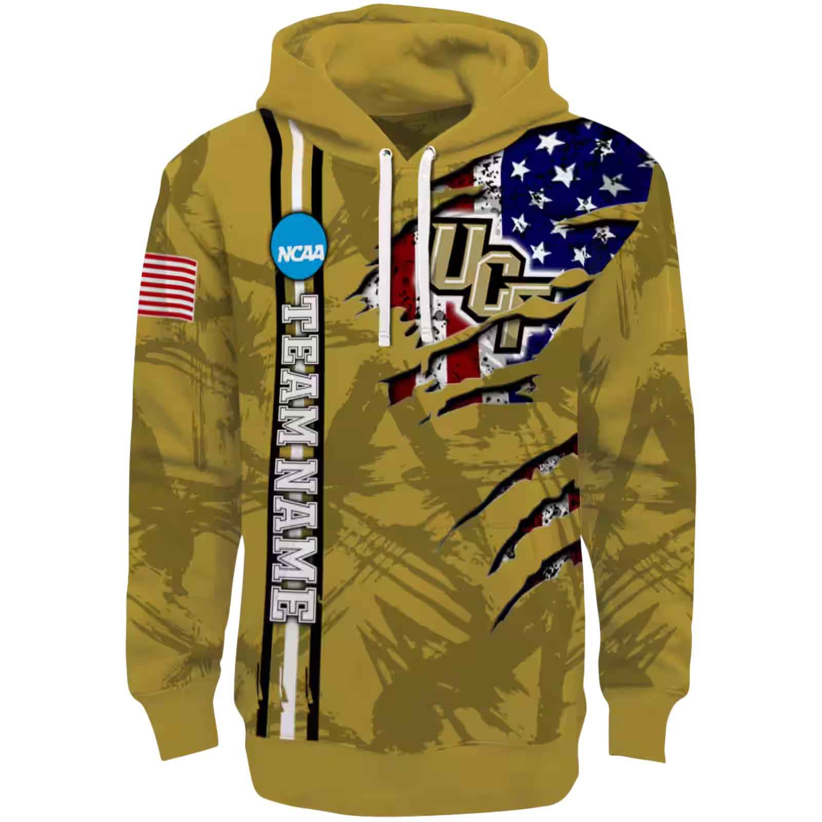 Customized UCF Knights Ripped Flag Gold Hoodie