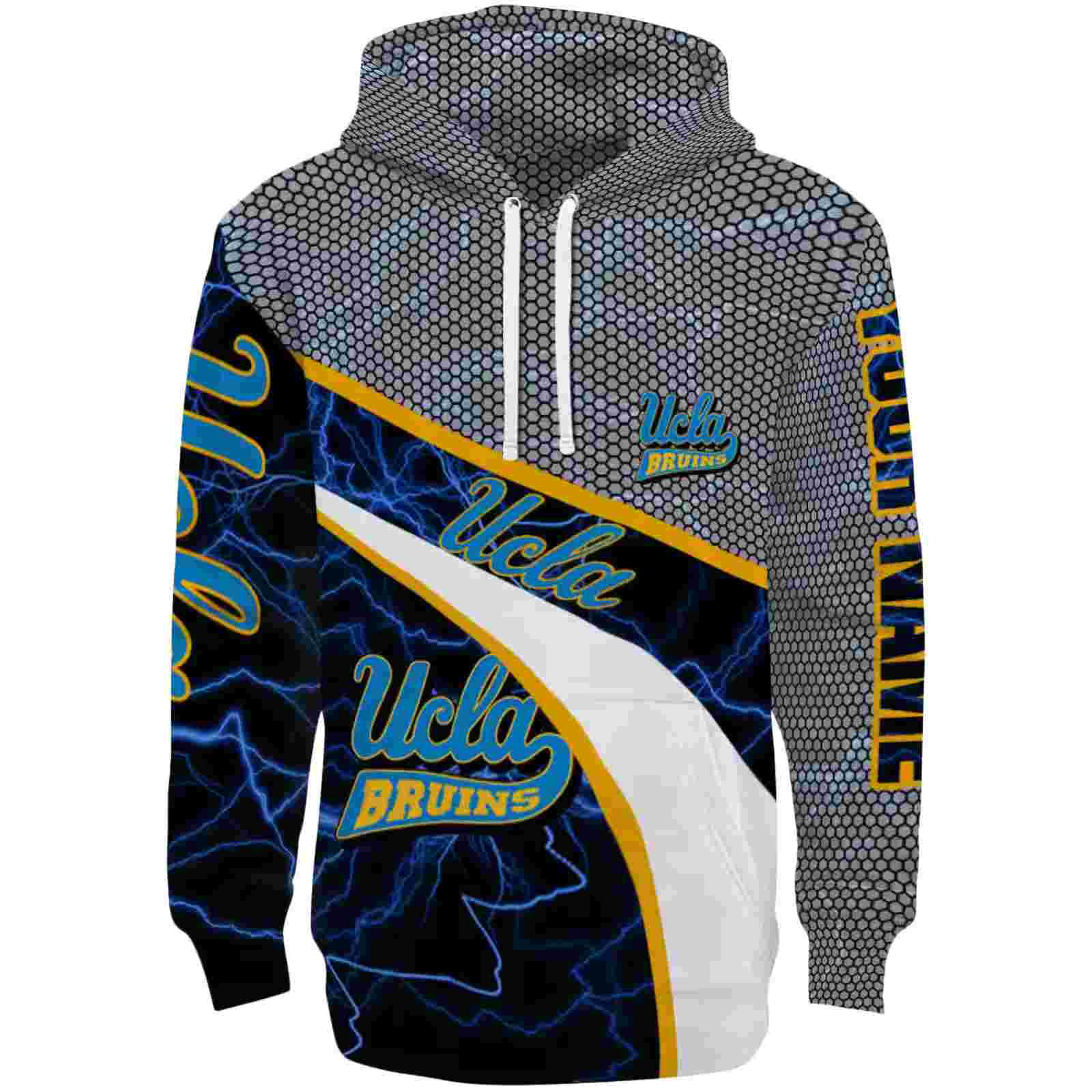 Customized UCLA Bruins Hexagonal Mesh Blue Black Gray Hoodie