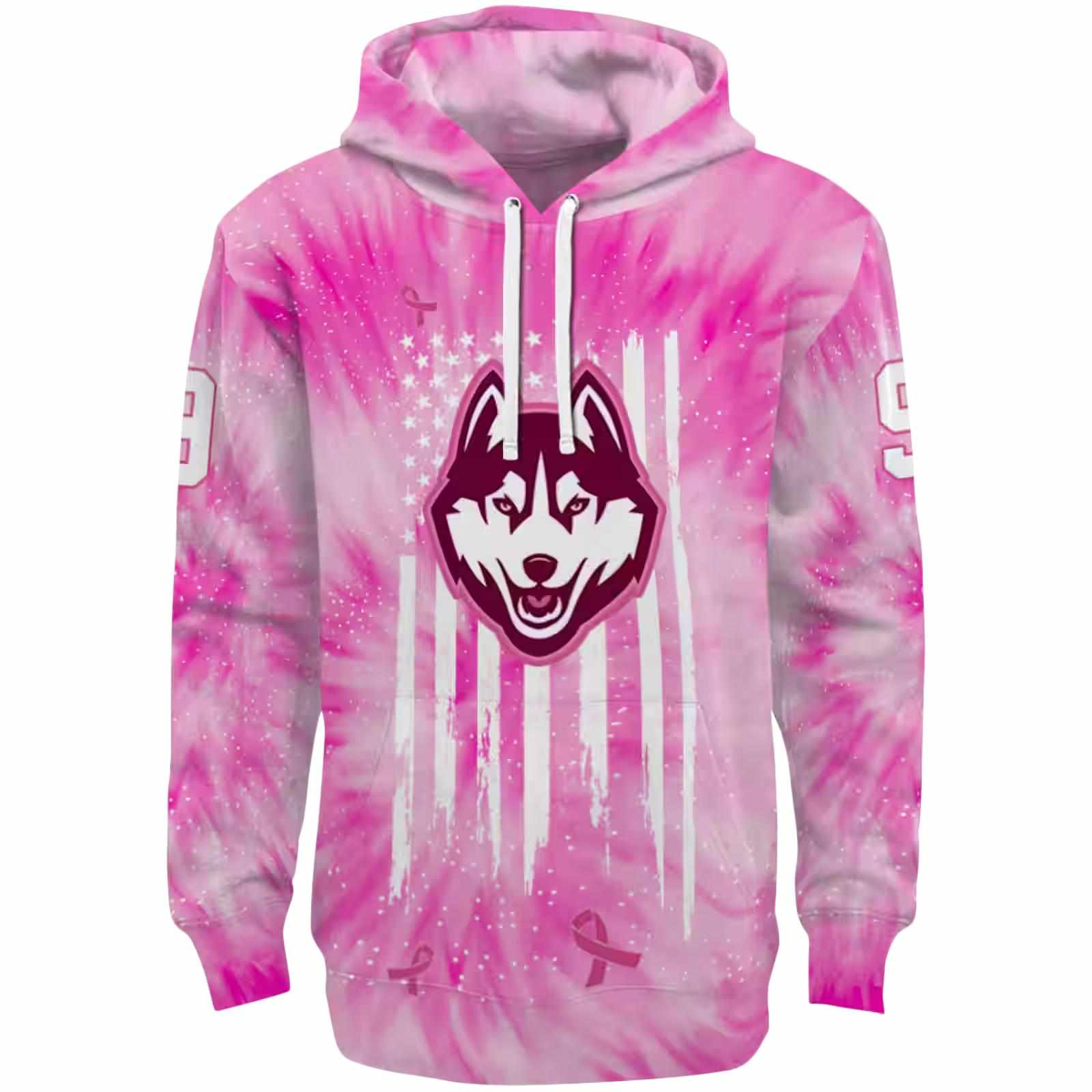 Customized UConn Huskies Cancer Support Pink Hoodie