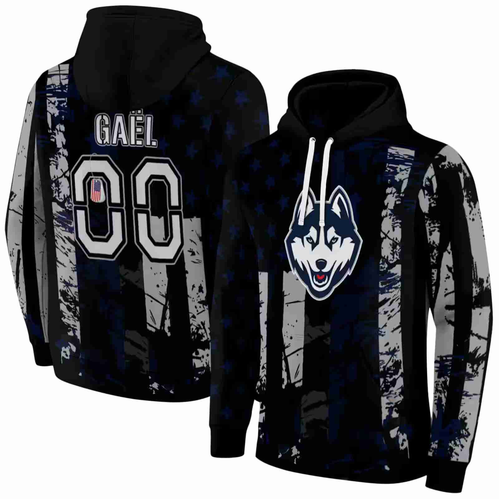 customized uconn huskies distressed flag blue black hoodie fashion forward