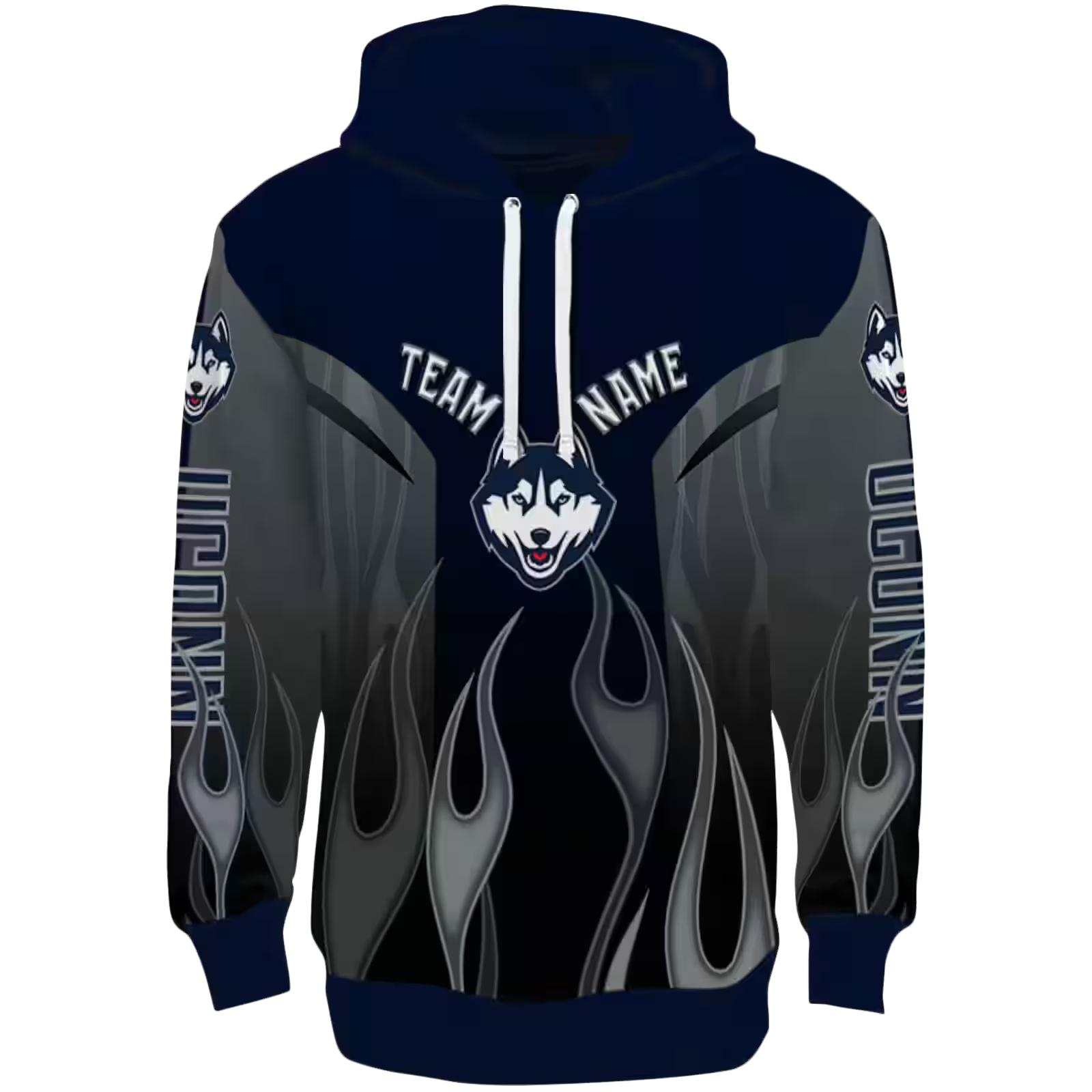 Customized UConn Huskies Flame Design Blue Hoodie