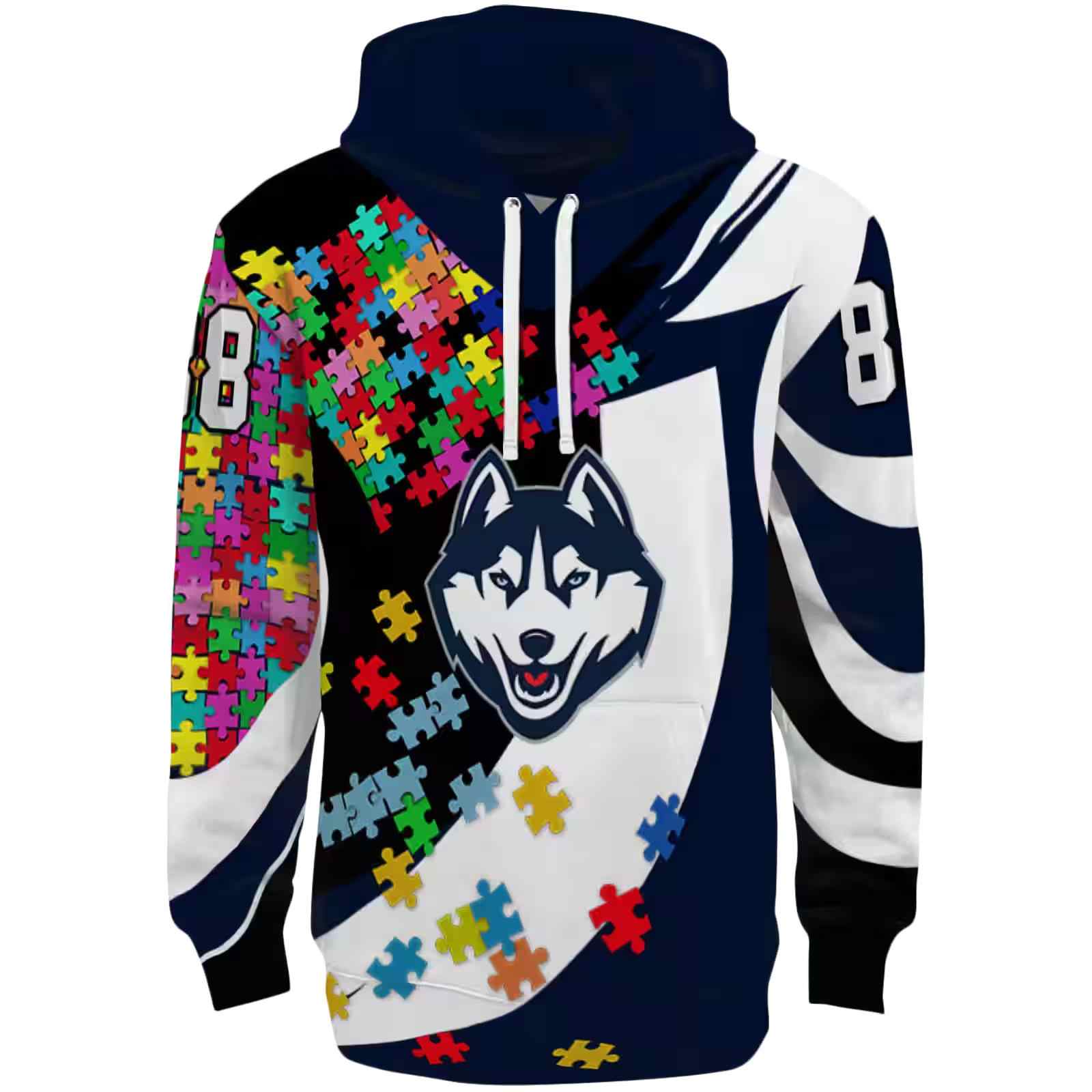 Customized UConn Huskies Puzzle Pieces Blue Hoodie